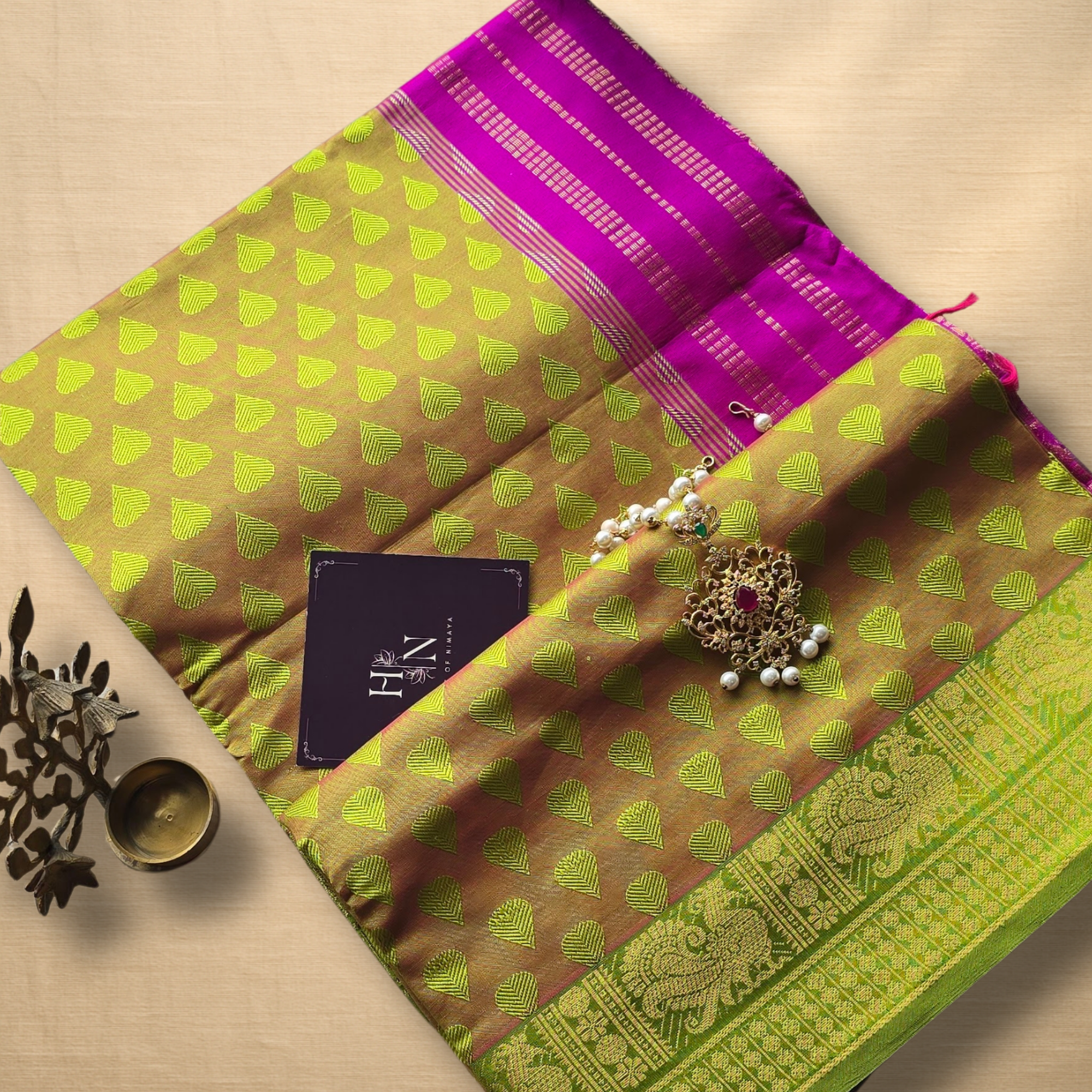 Parrot green and Yellow South Silk Cotton Saree