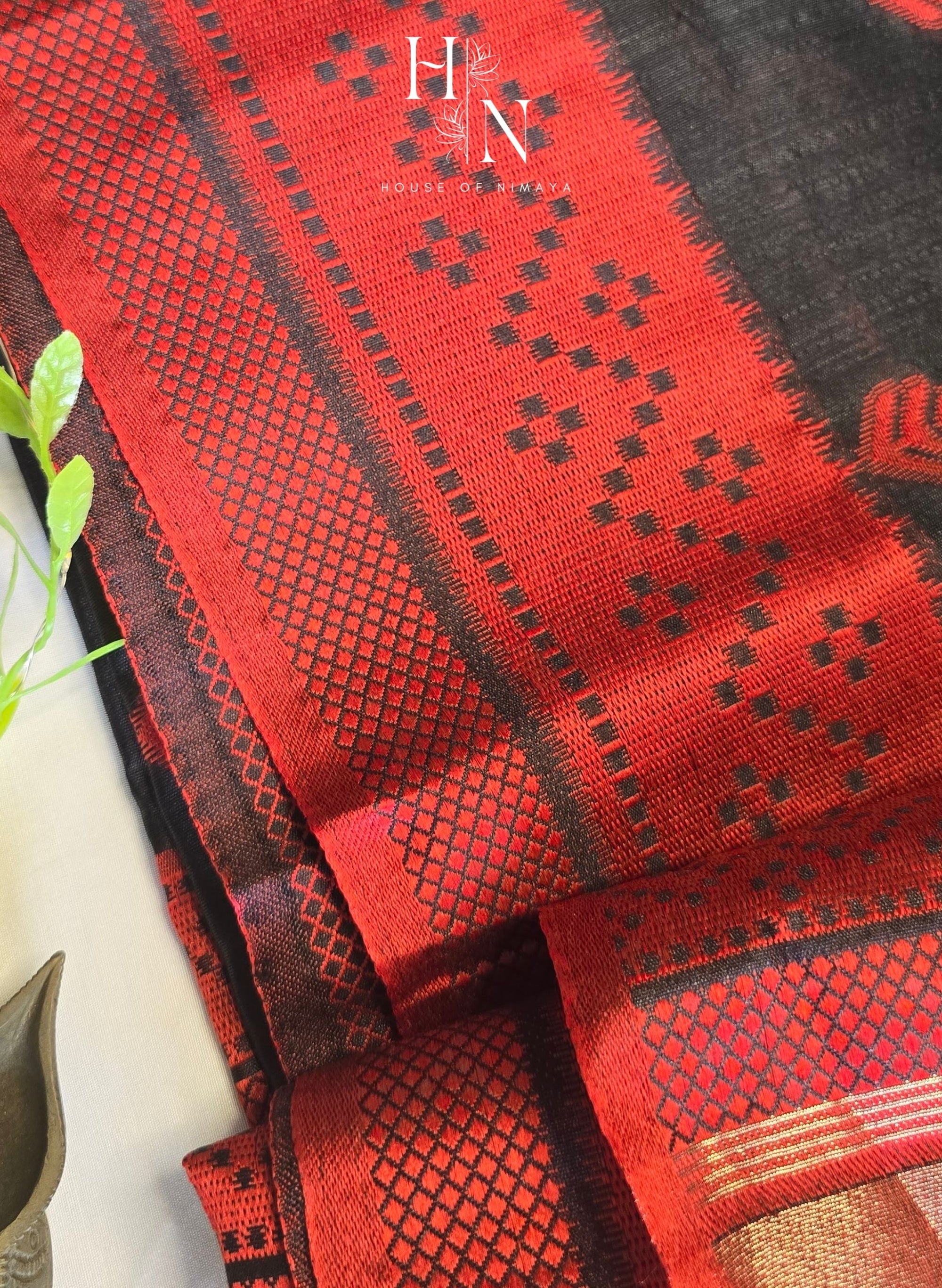 Black & Red Raw Silk Saree