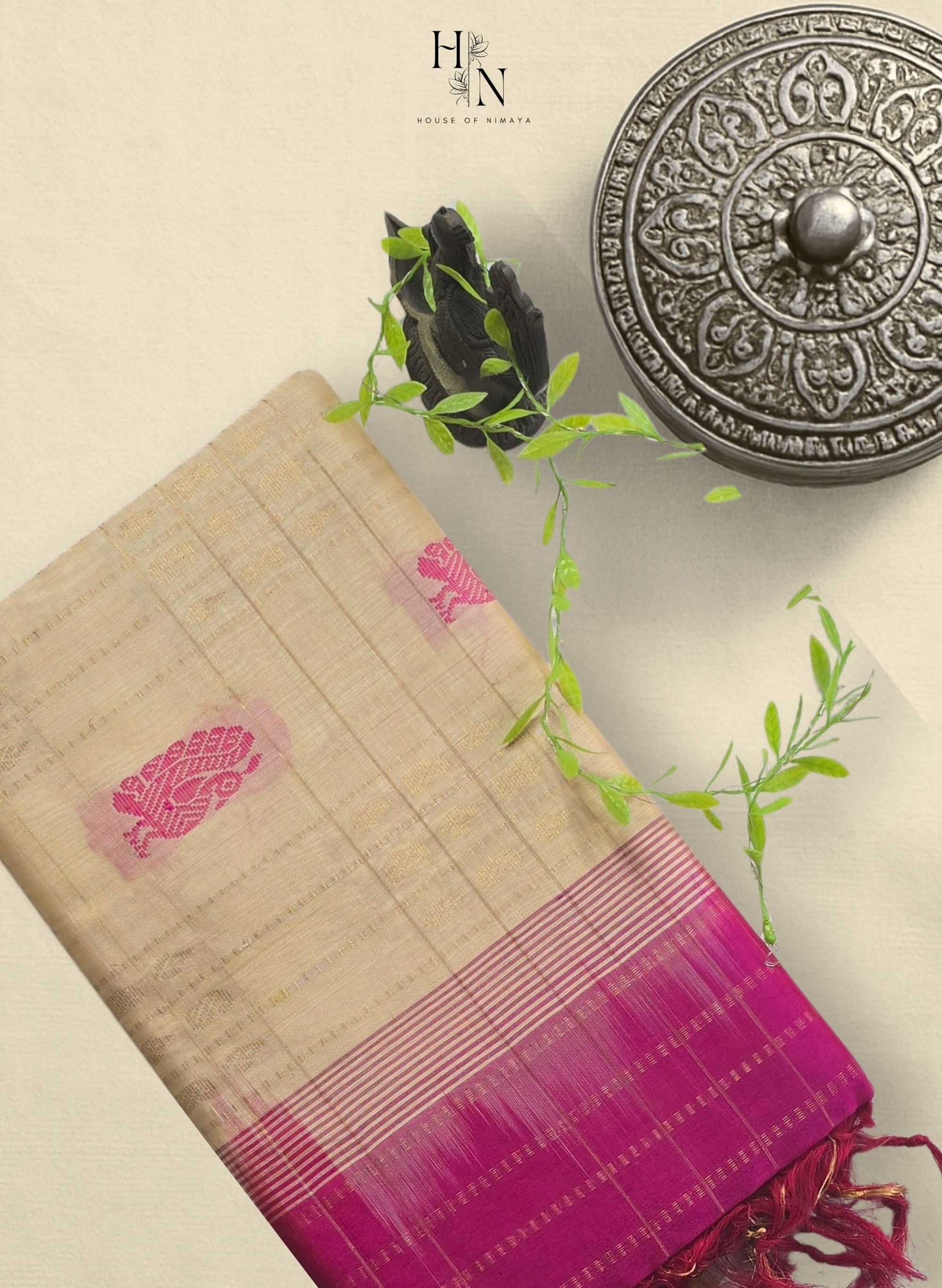 Cream & Pink South Silk Cotton Saree