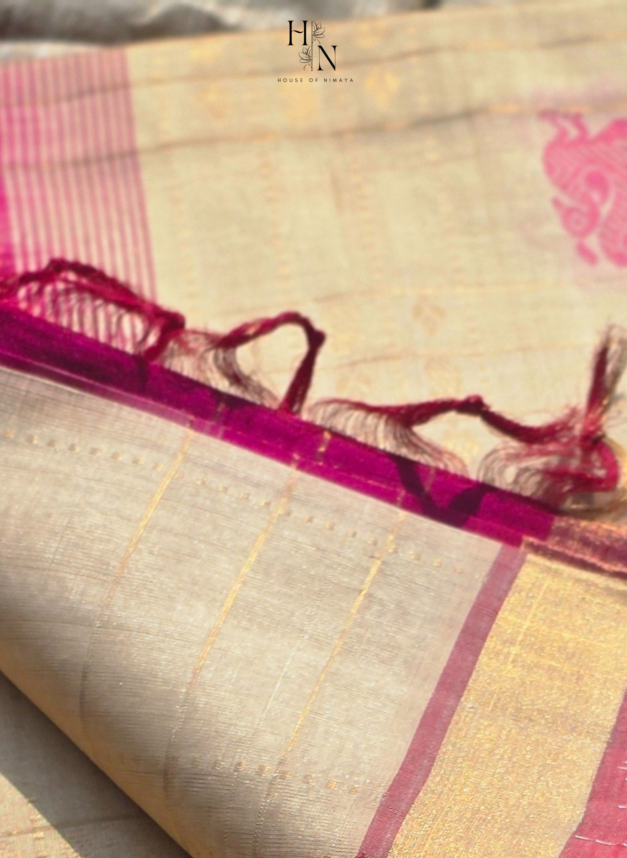 Cream & Pink South Silk Cotton Saree