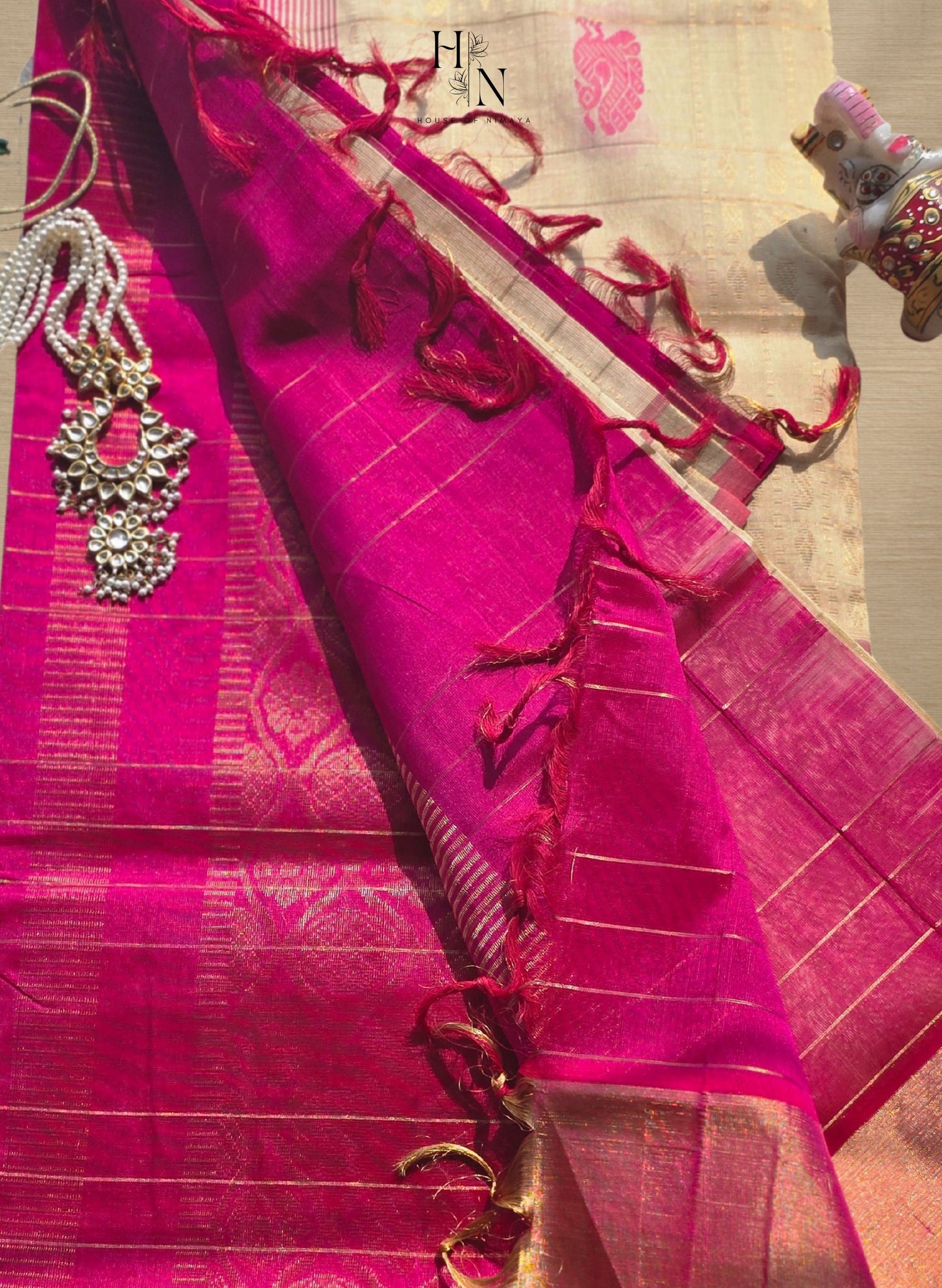 Cream & Pink South Silk Cotton Saree