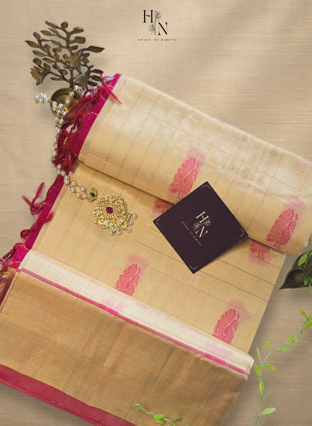 Cream & Pink South Silk Cotton Saree