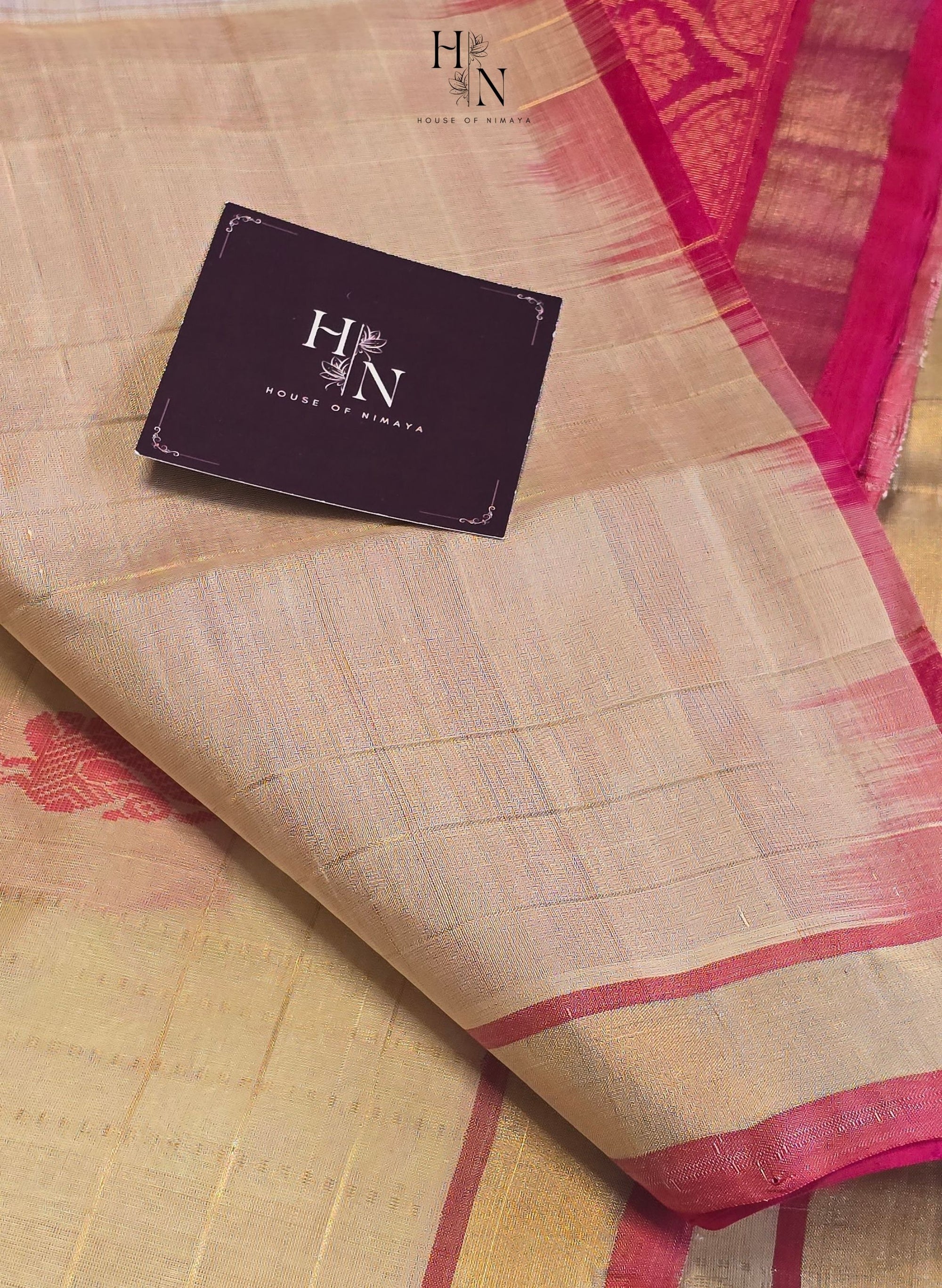Cream & Pink South Silk Cotton Saree