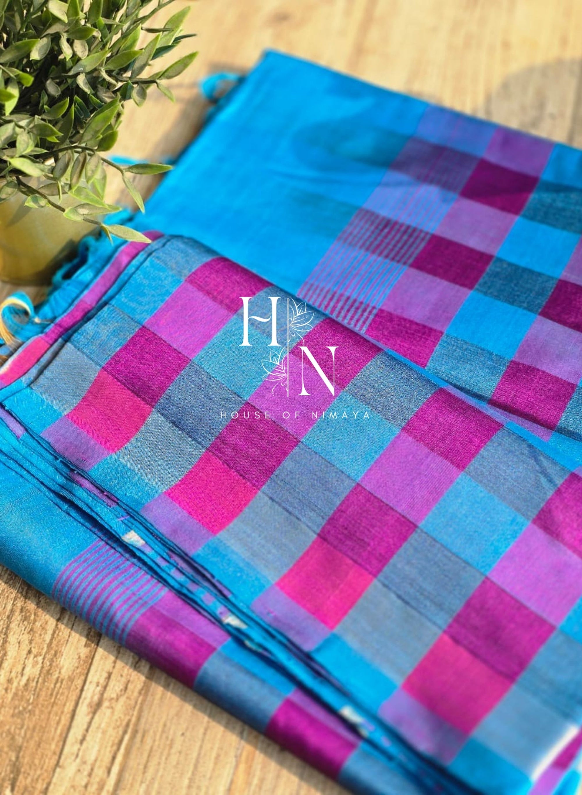Kanchi Silk Blue and Pink Saree