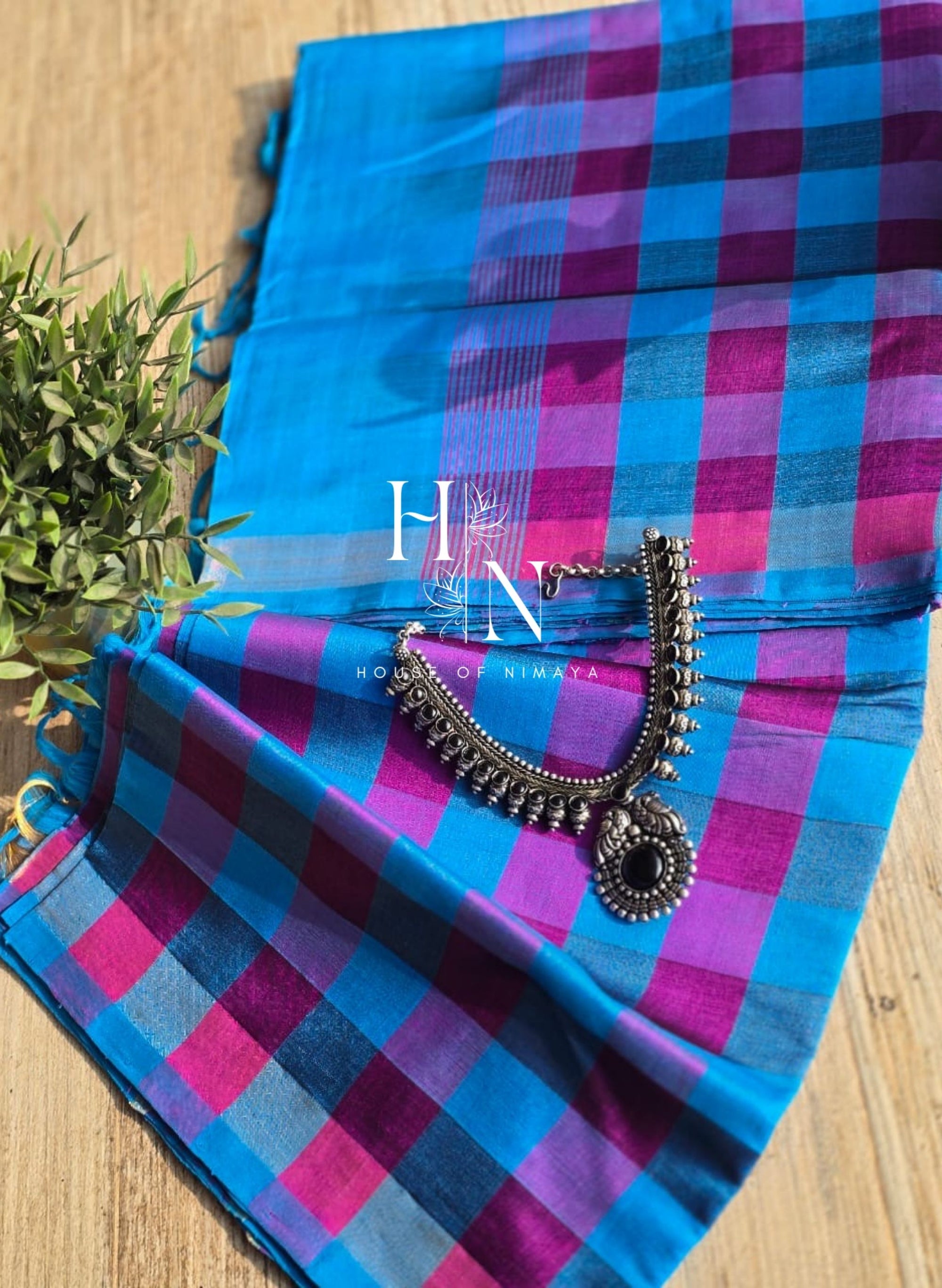 Kanchi Silk Blue and Pink Saree