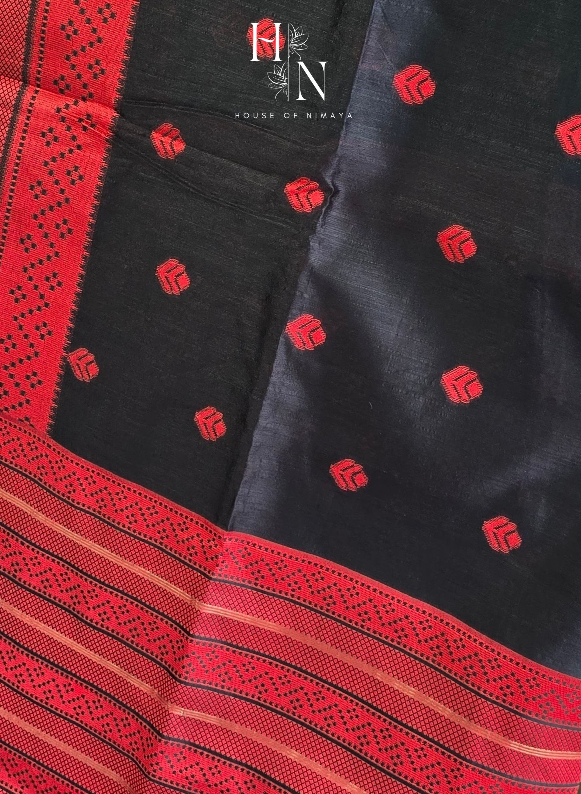 Black & Red Raw Silk Saree