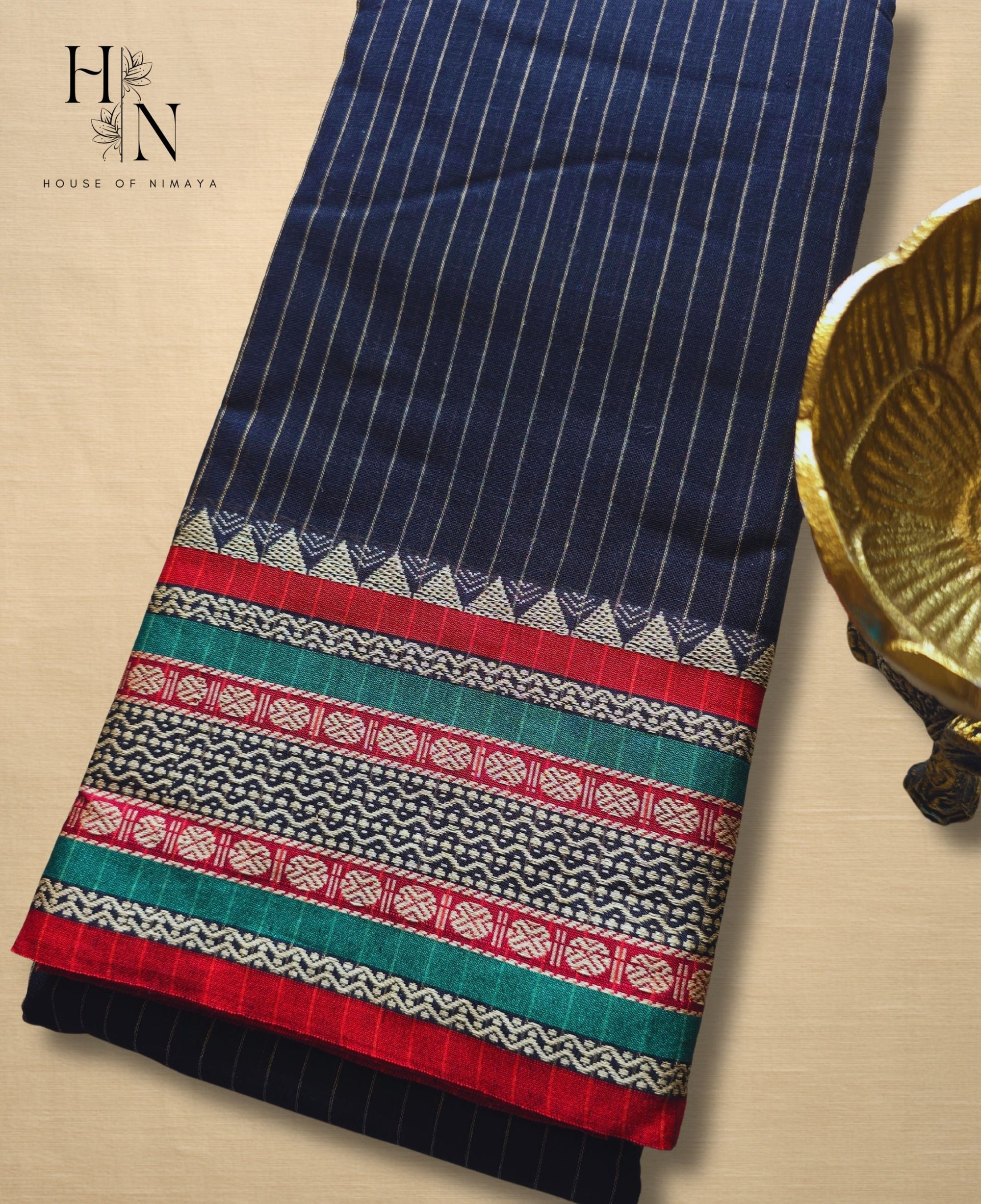 Black Chettinad Cotton Saree with Multicoloured Border