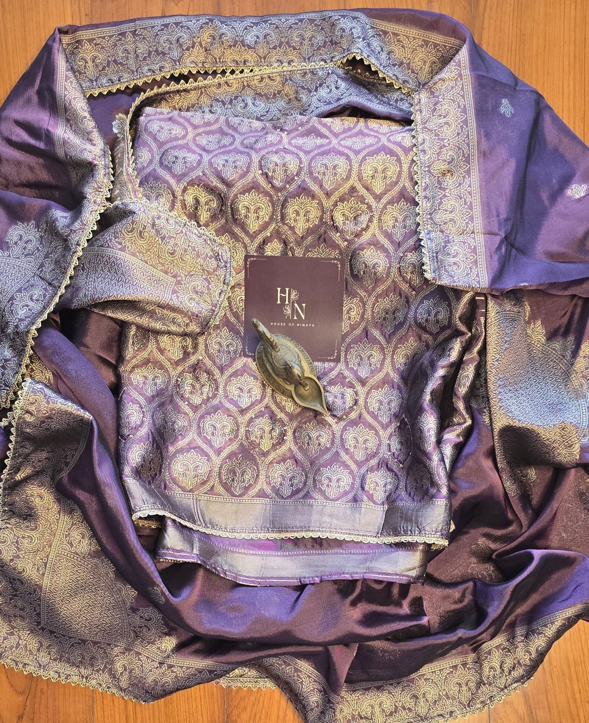 Royal Silk Brocade Unstitched Suit Set