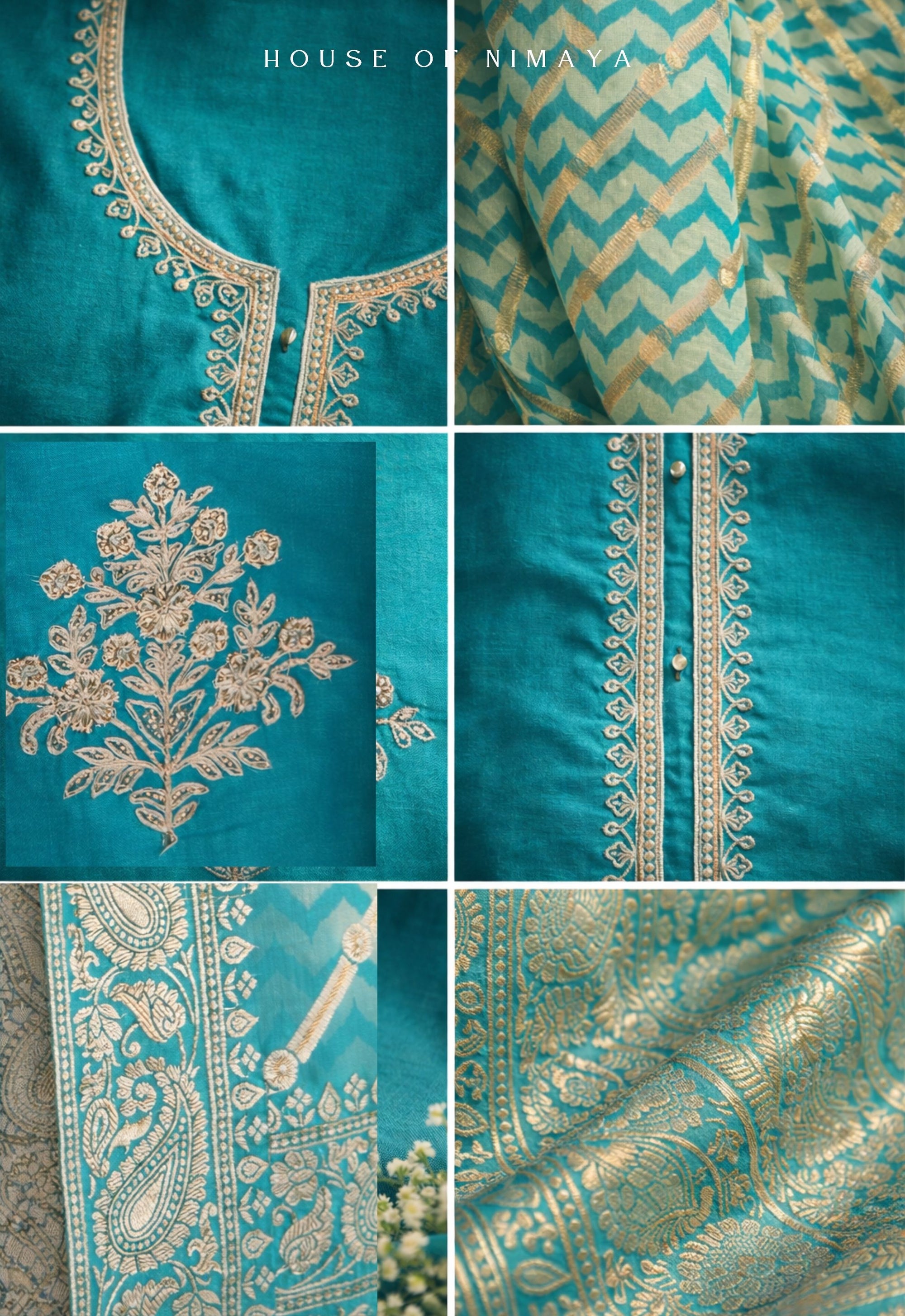 Blue Crepe Silk Unstitched Suit Set with Brocade Dupatta