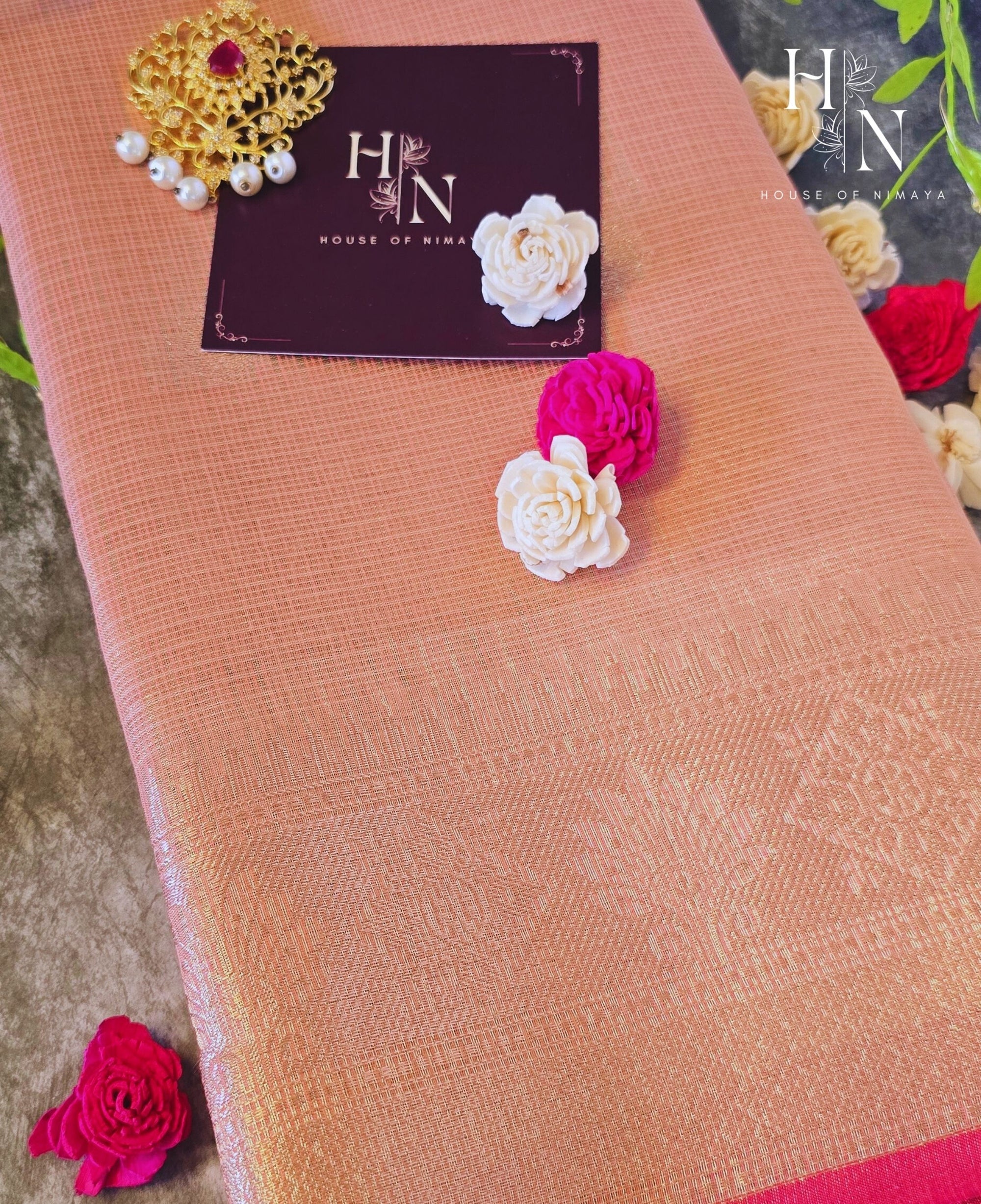 Peach Festive Kota Semi Silk Saree