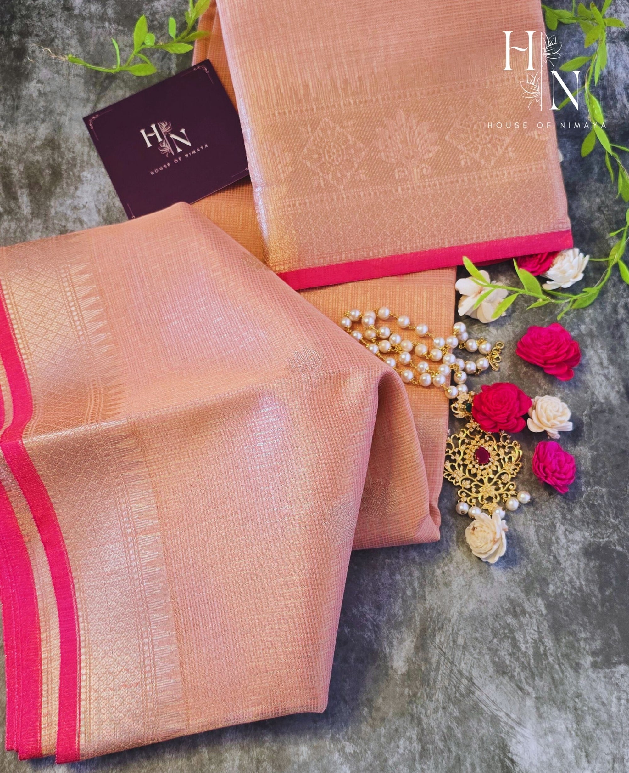 Peach Festive Kota Semi Silk Saree