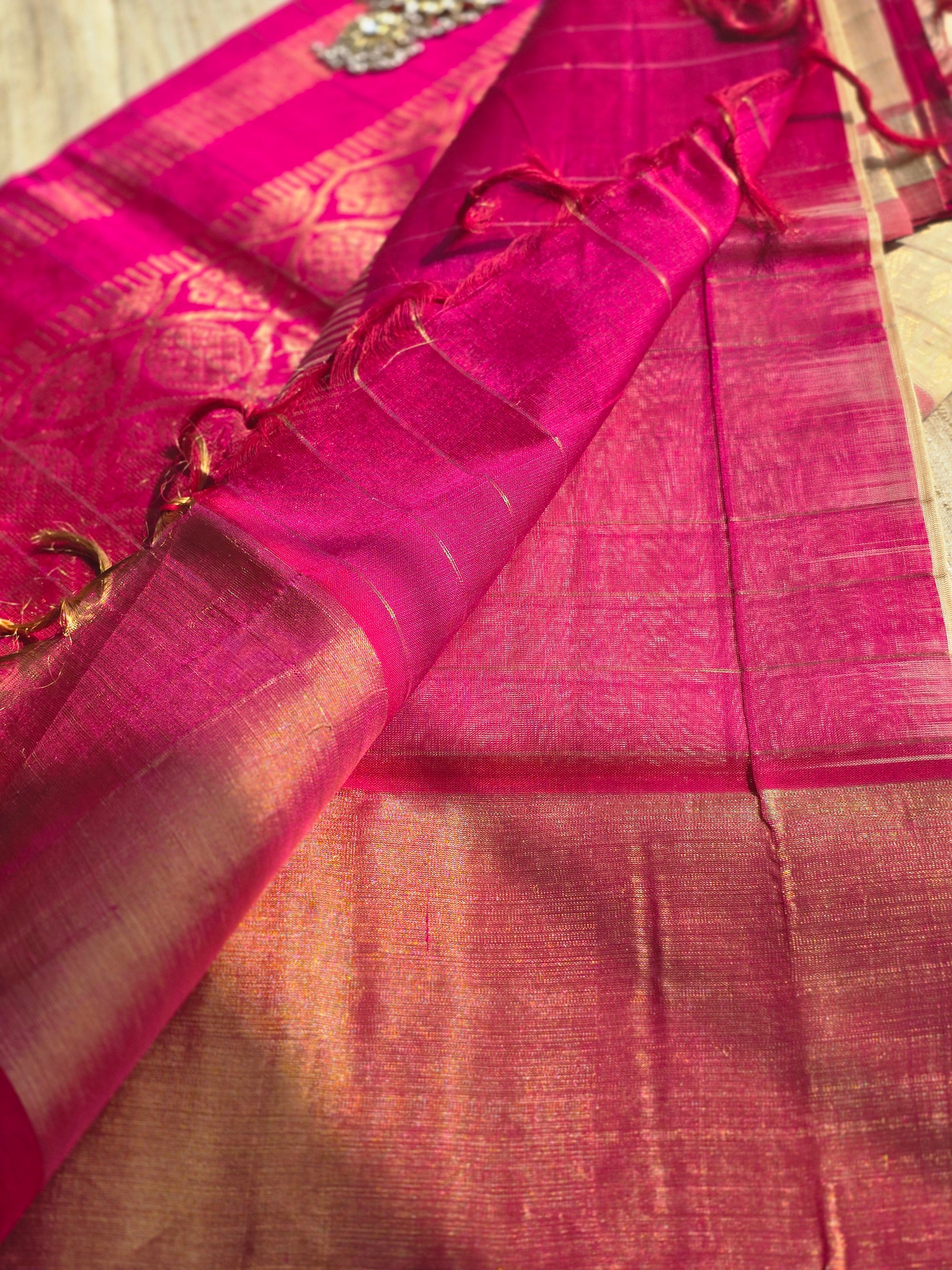 Cream & Pink South Silk Cotton Saree