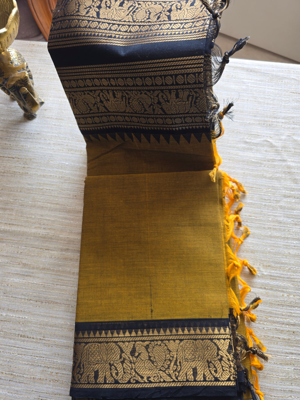 Chettinad Cotton Saree with Black Zari Woven Temple Border