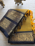 Chettinad Cotton Saree with Black Zari Woven Temple Border