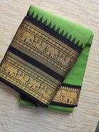 Chettinad Cotton Saree with Black Zari Woven Temple Border