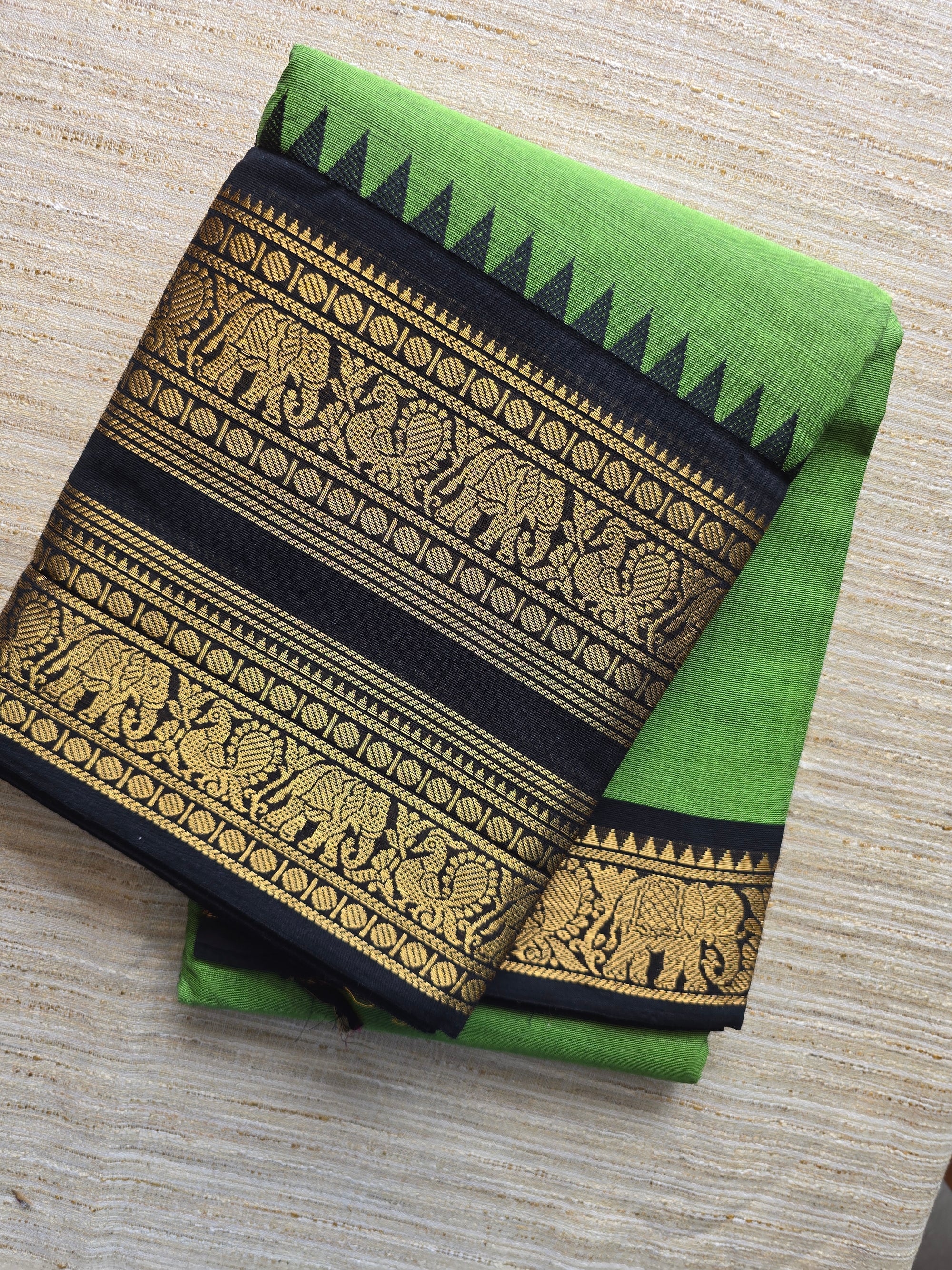 Chettinad Cotton Saree with Black Zari Woven Temple Border