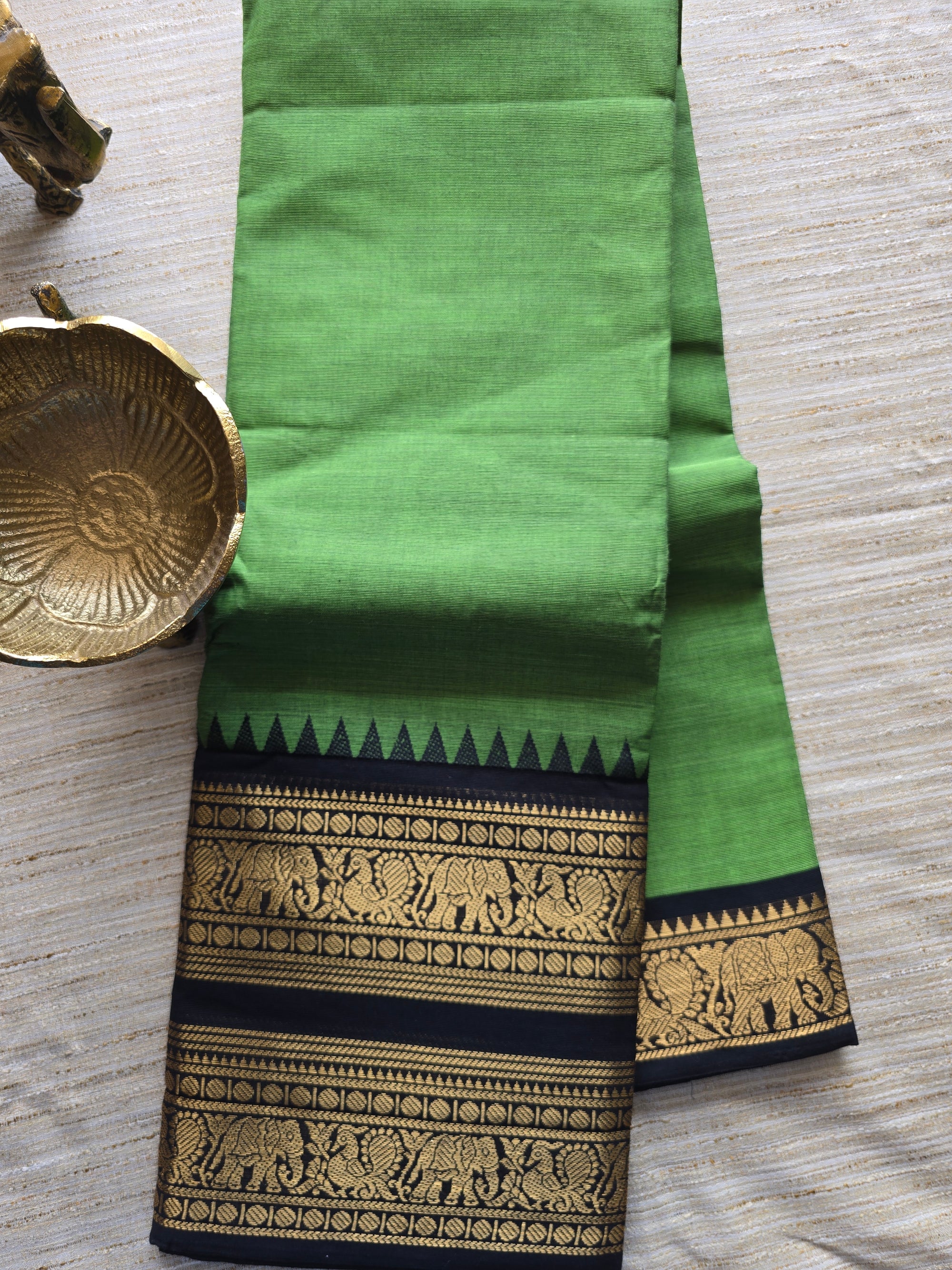 Chettinad Cotton Saree with Black Zari Woven Temple Border