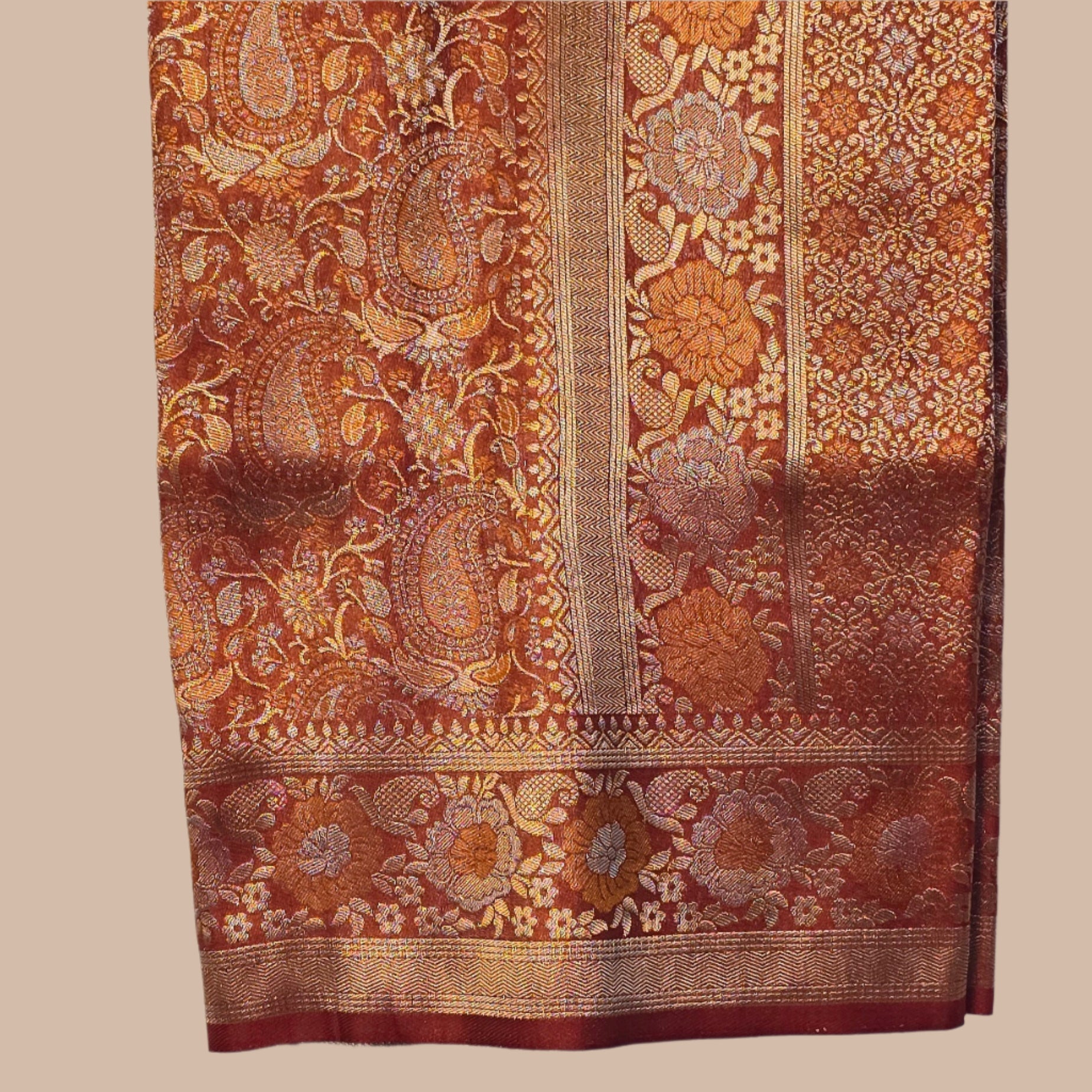 Peach Rust Semi Katan Silk Saree with Jacquard Border