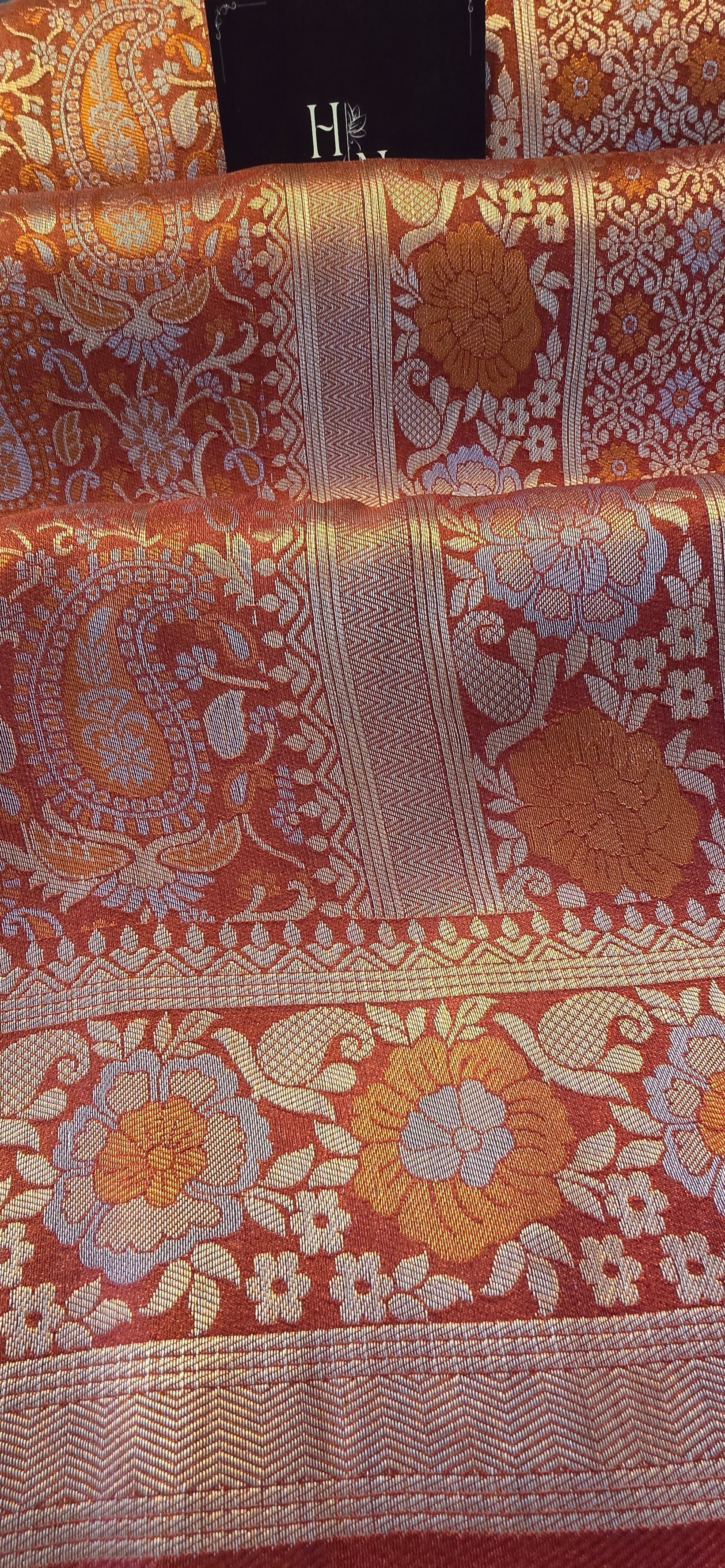 Peach Rust Semi Katan Silk Saree with Jacquard Border