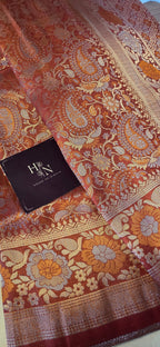 Peach Rust Semi Katan Silk Saree with Jacquard Border