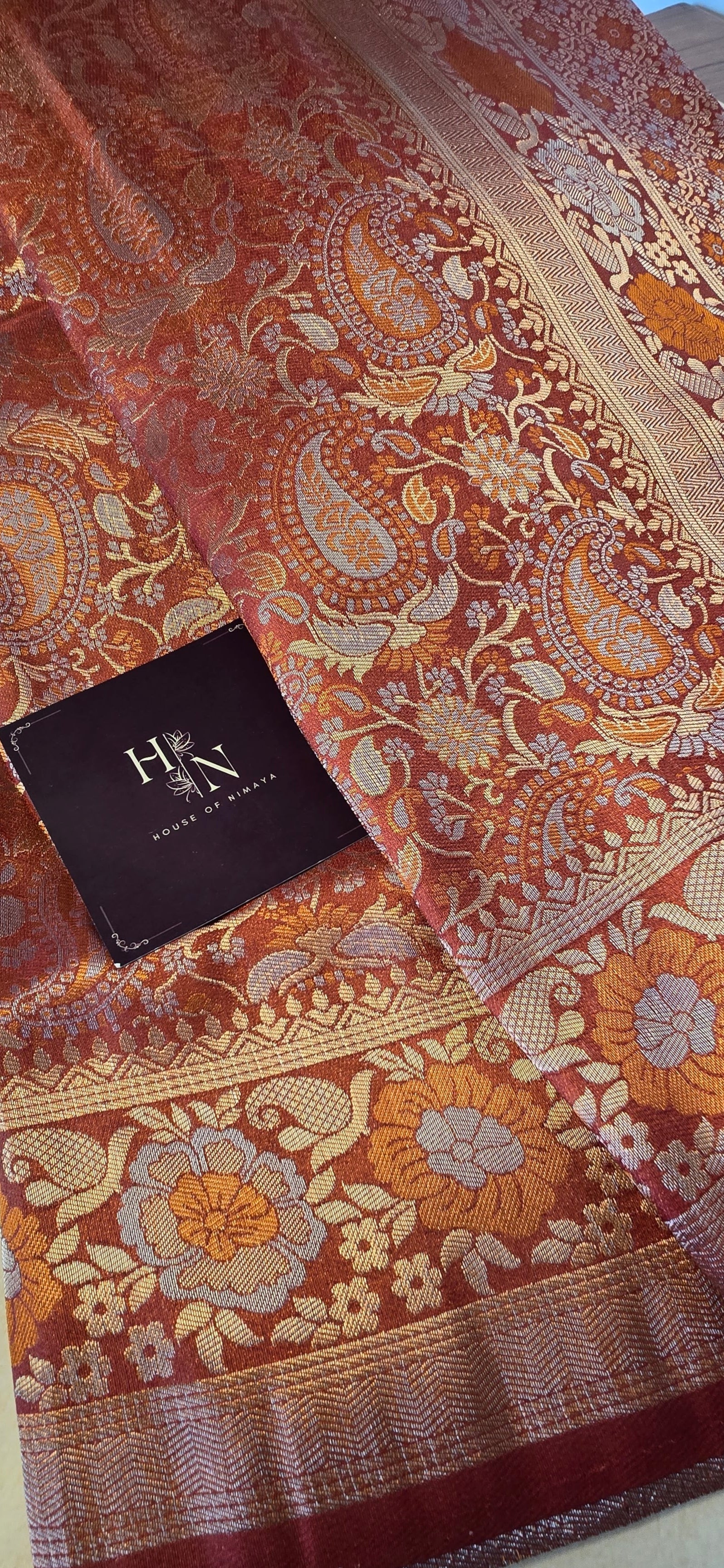 Peach Rust Semi Katan Silk Saree with Jacquard Border