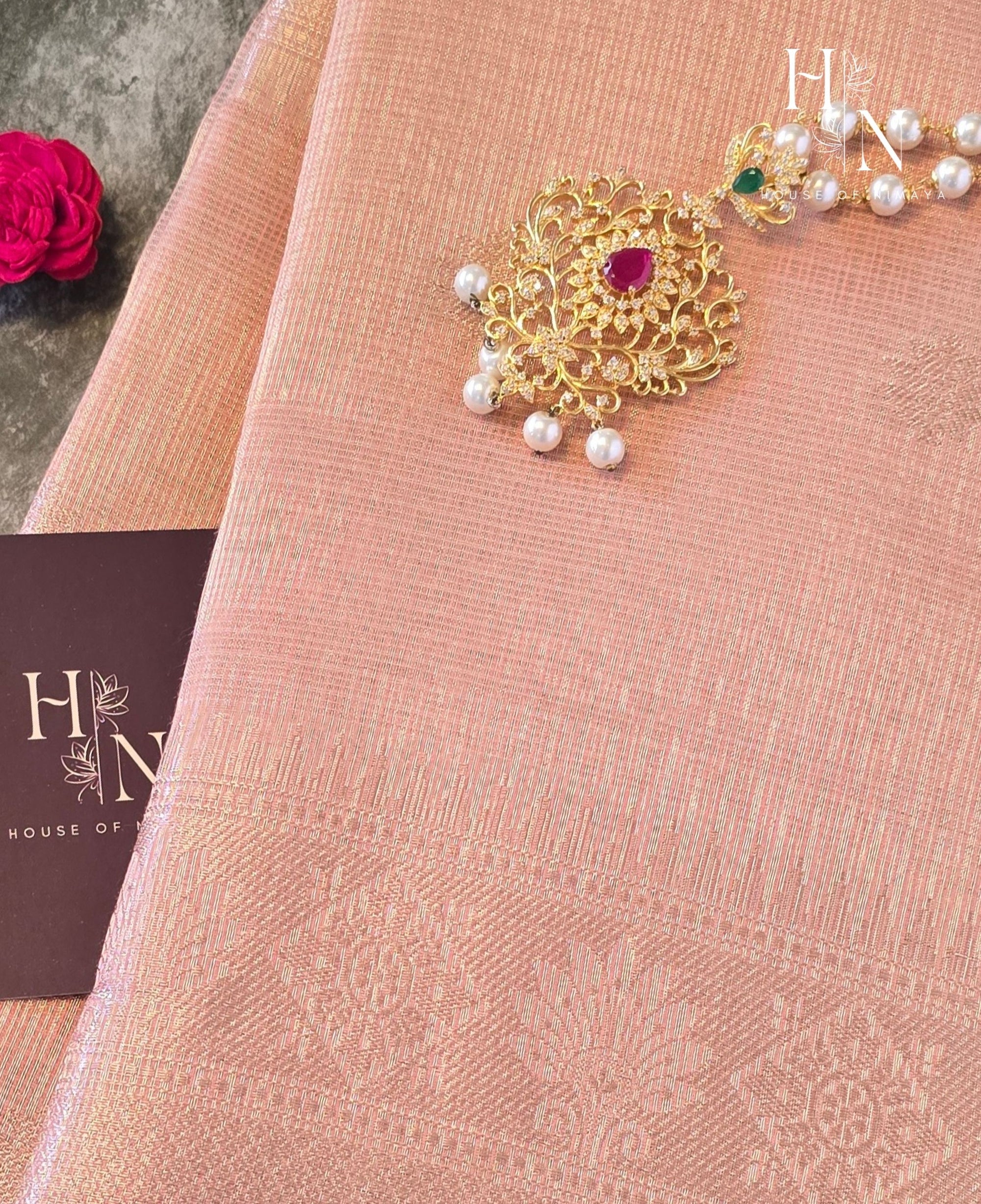 Peach Festive Kota Semi Silk Saree