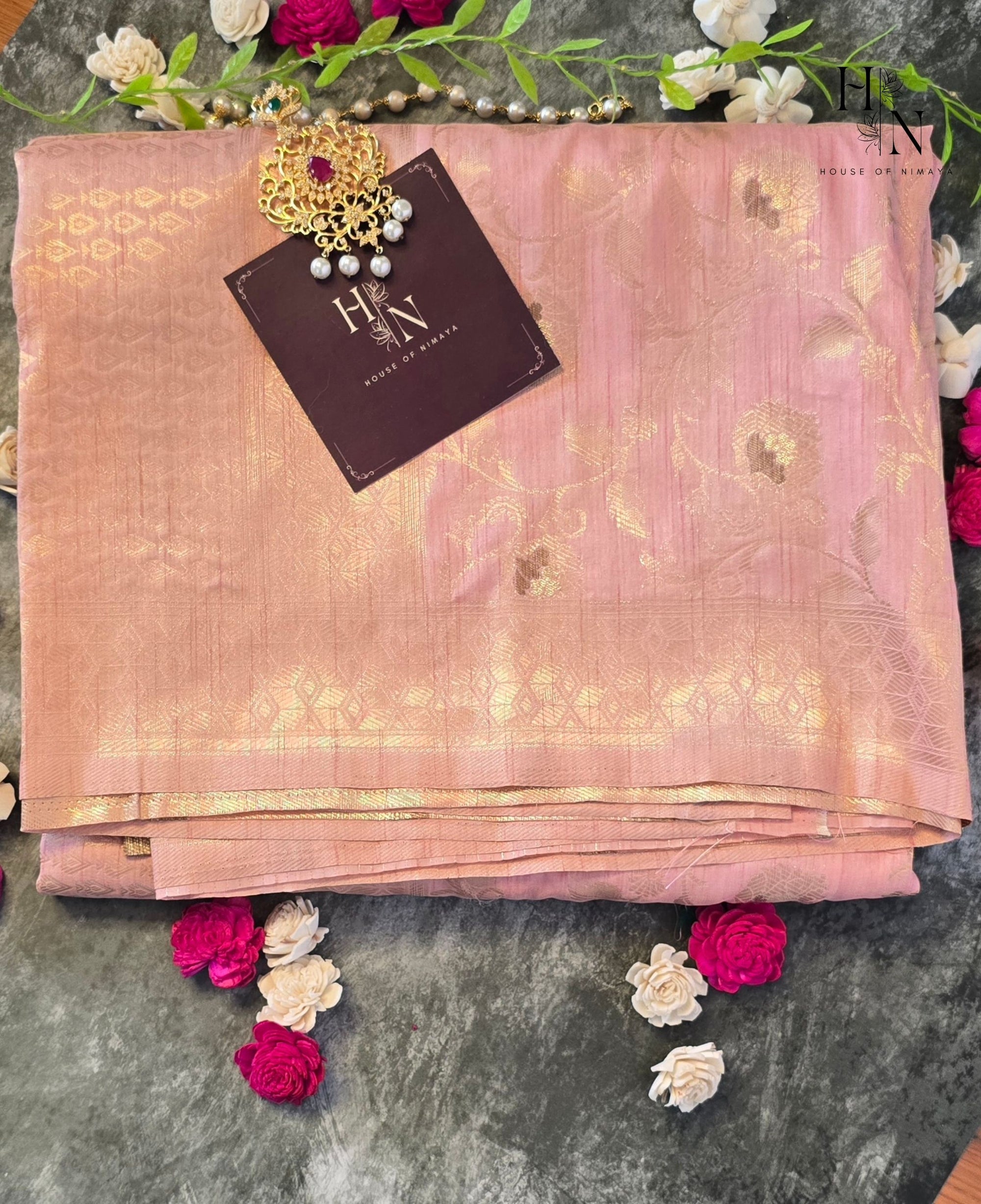 Baby Pink Katan Silk Saree with Zari Weaving