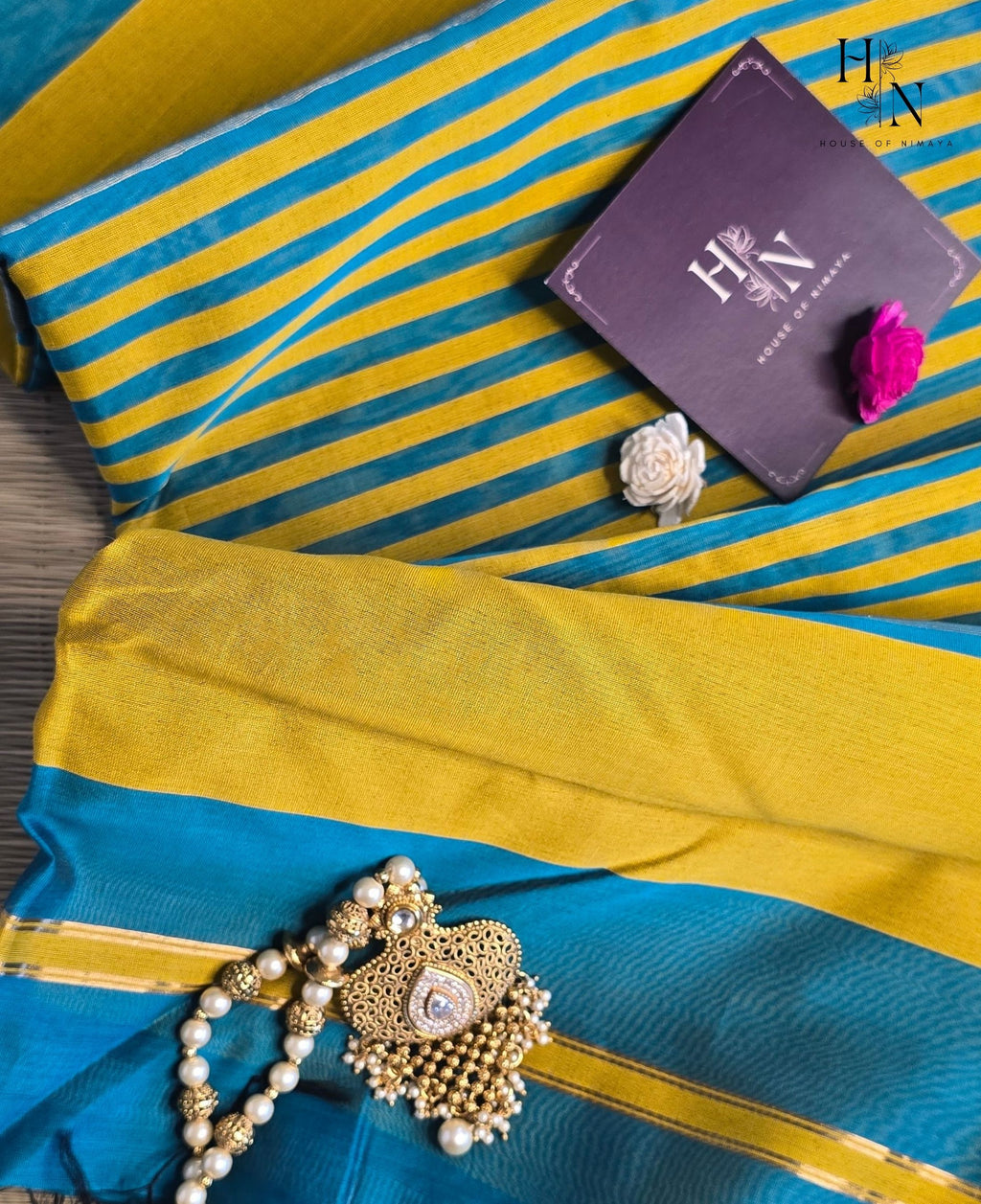 Blue and Yellow Pure Maheshwari Silk Saree