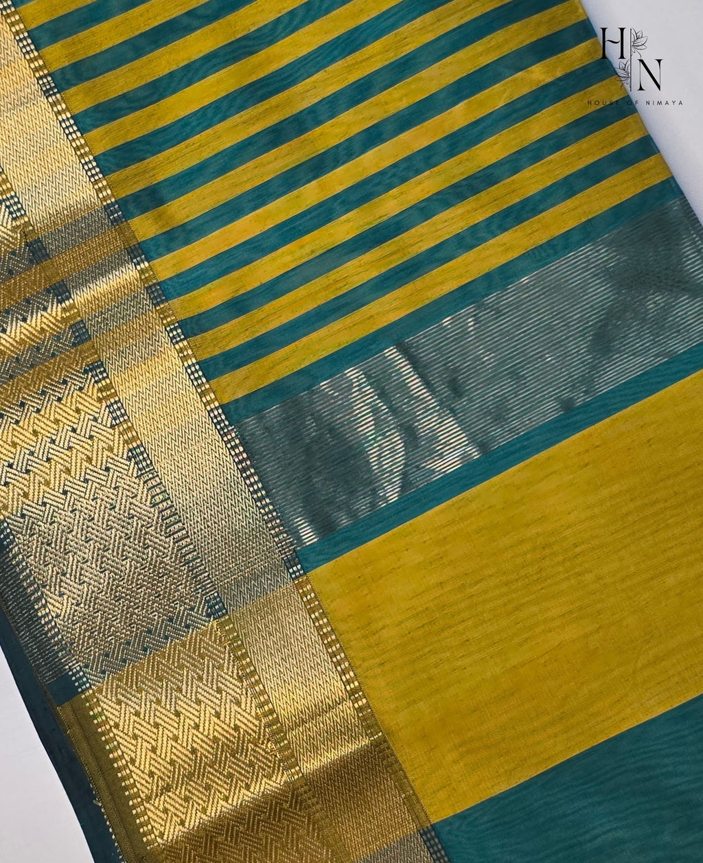 Blue and Yellow Pure Maheshwari Silk Saree