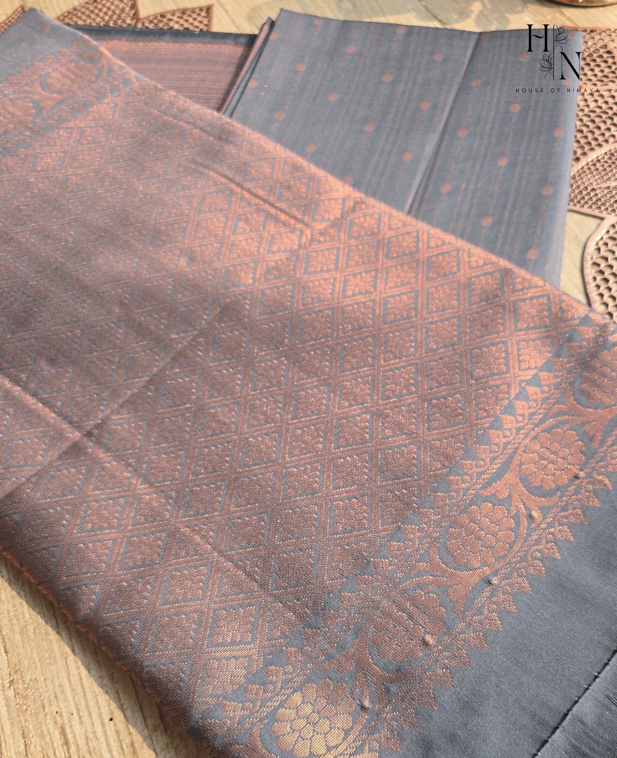 Steel Grey Copper Zari Silk Cotton Saree