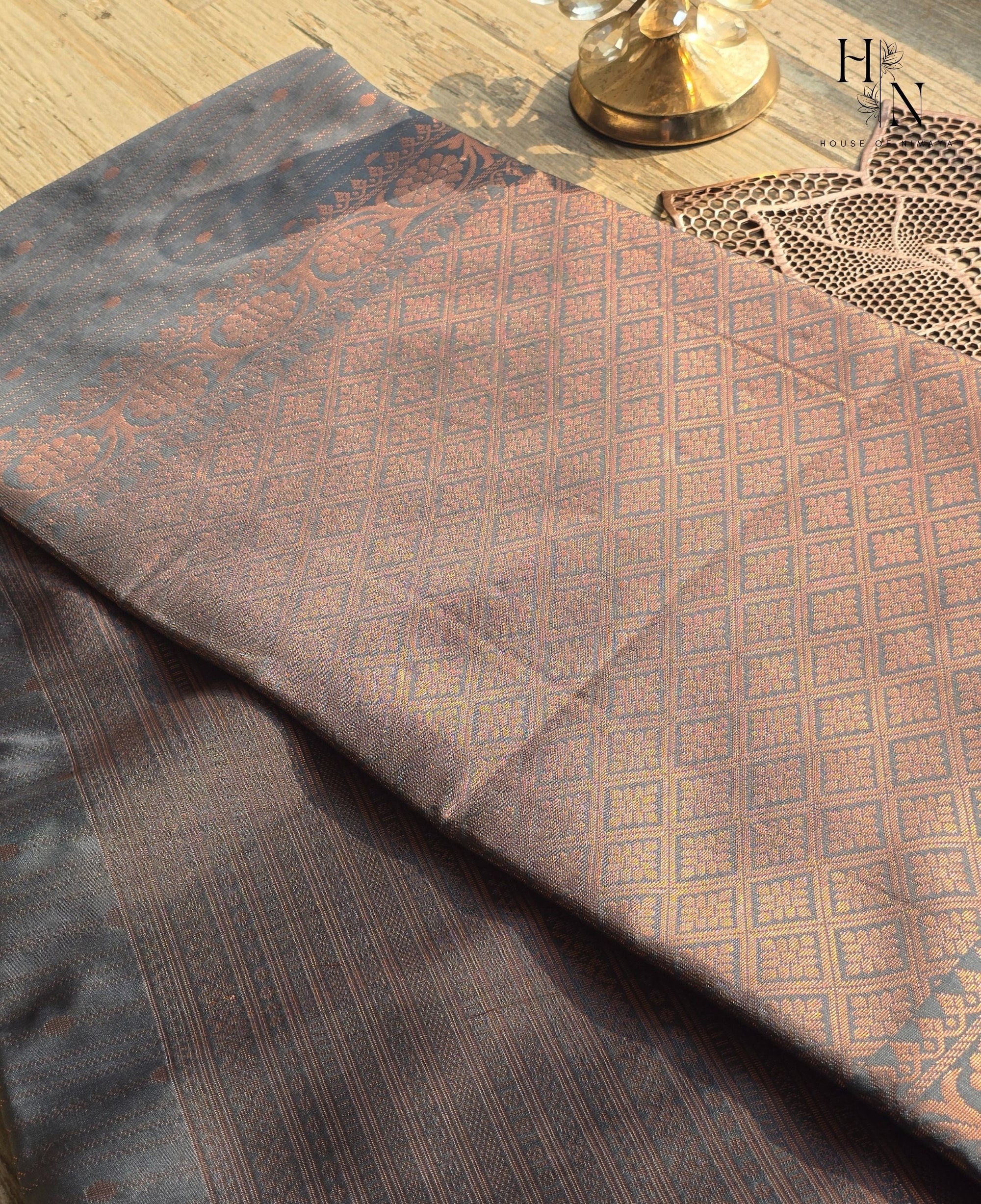 Steel Grey Copper Zari Silk Cotton Saree