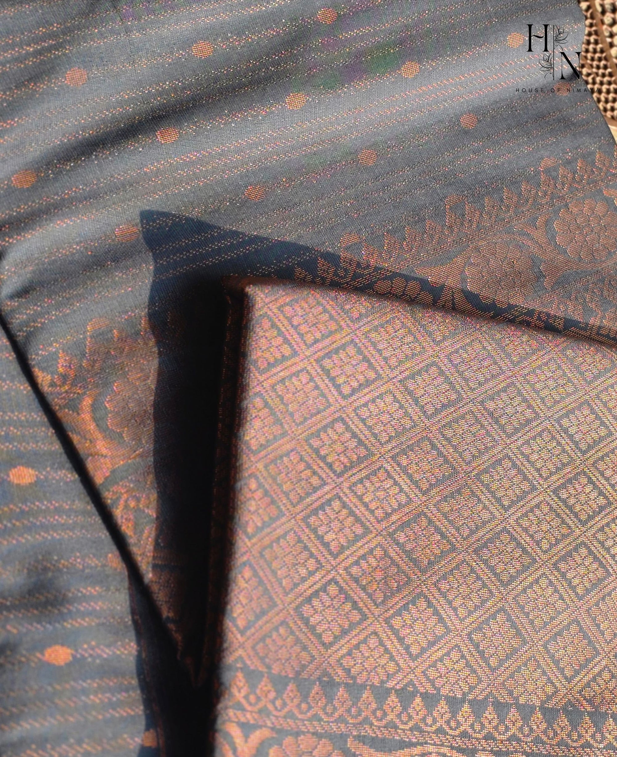 Steel Grey Copper Zari Silk Cotton Saree