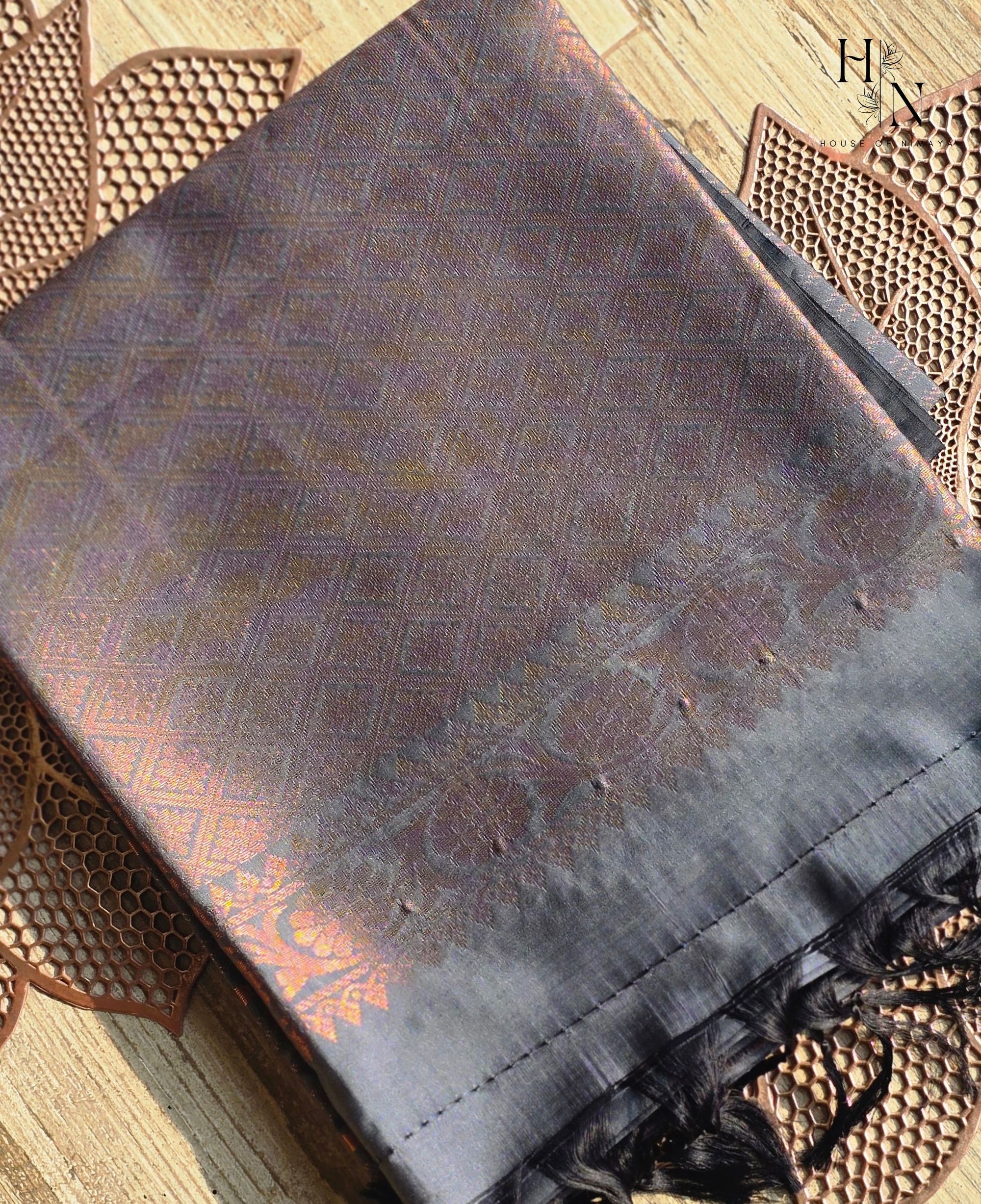 Steel Grey Copper Zari Silk Cotton Saree