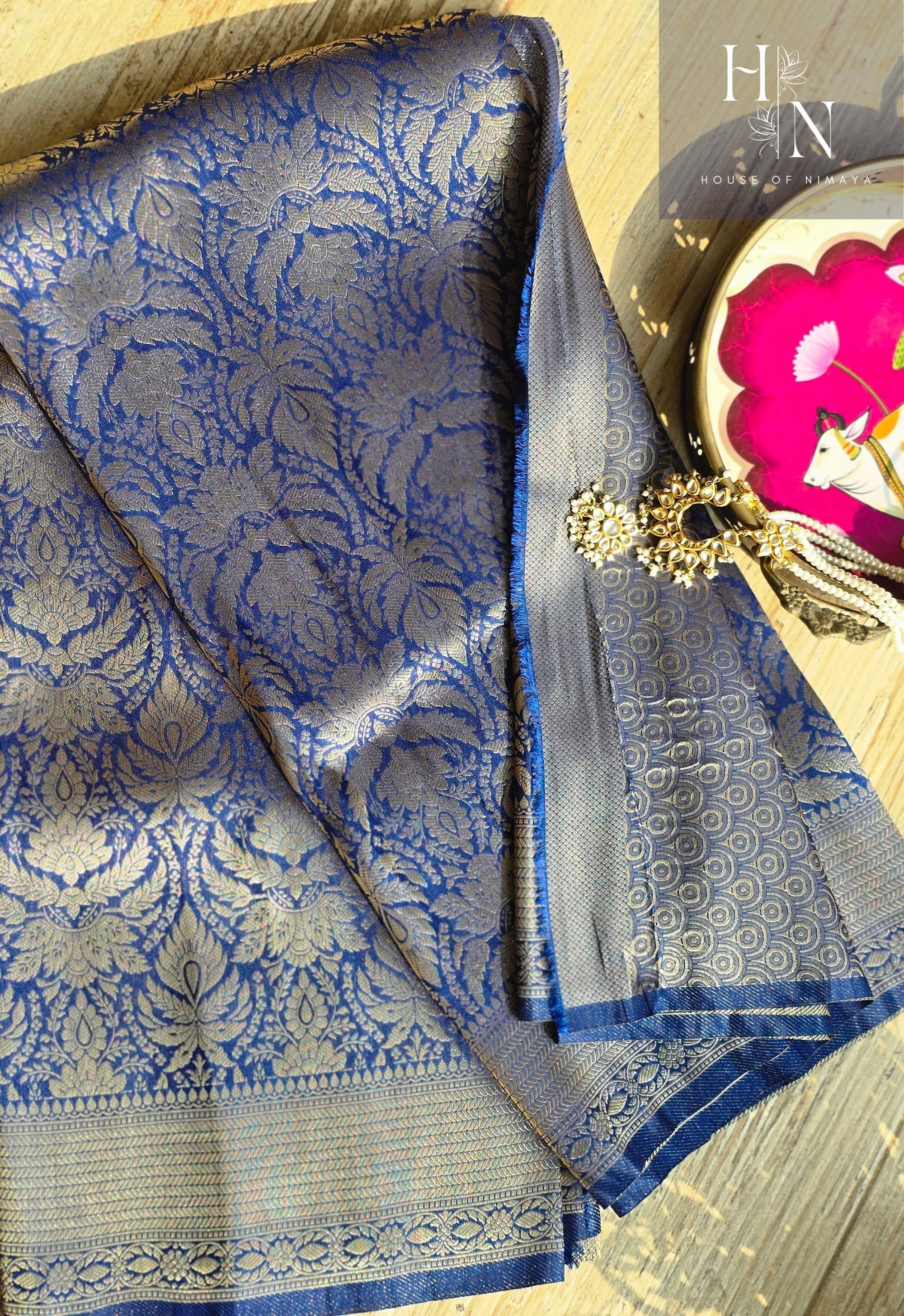 Blue Banarasi Brocade Saree