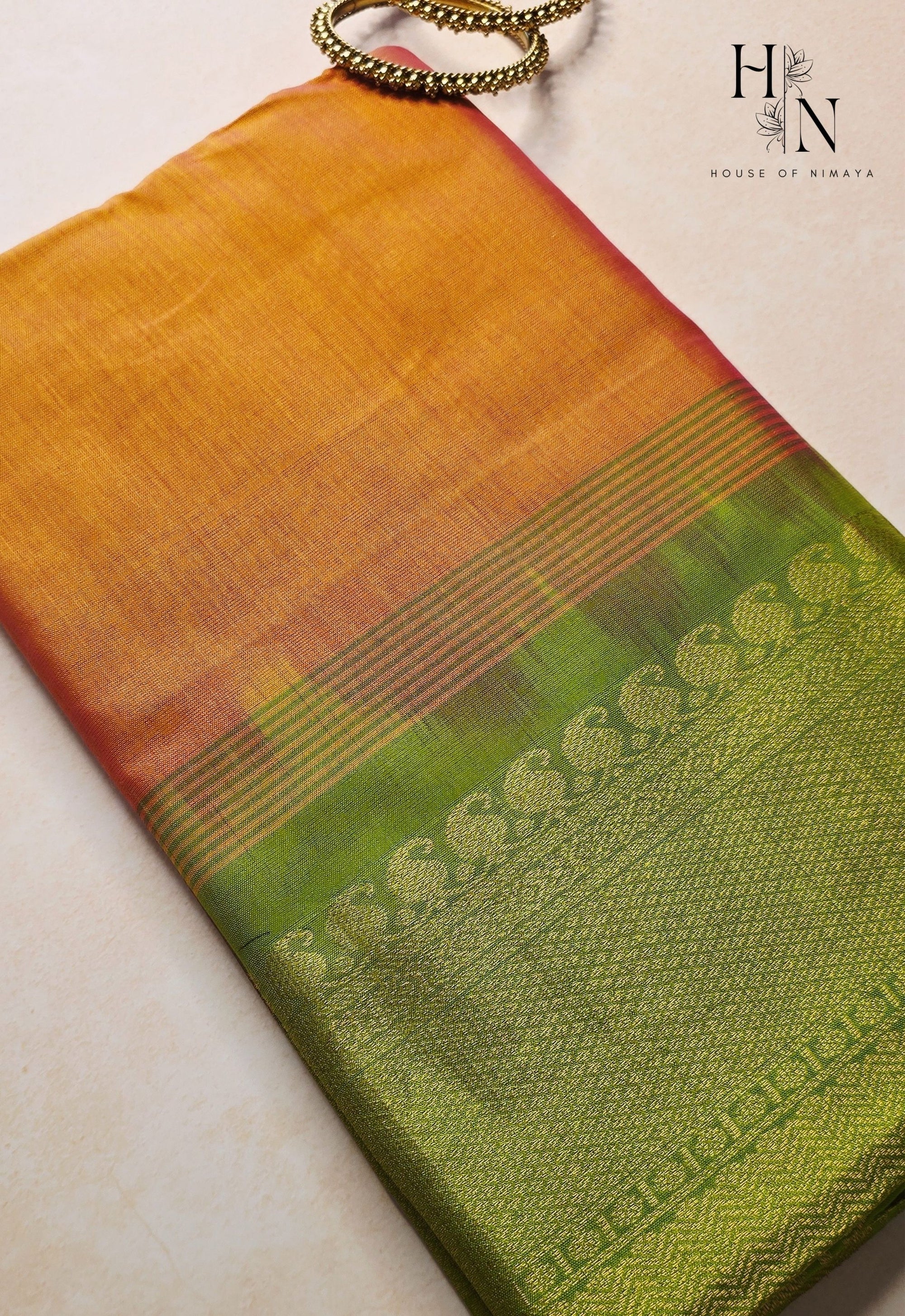 Orange and Parrot Green South Silk Cotton Saree