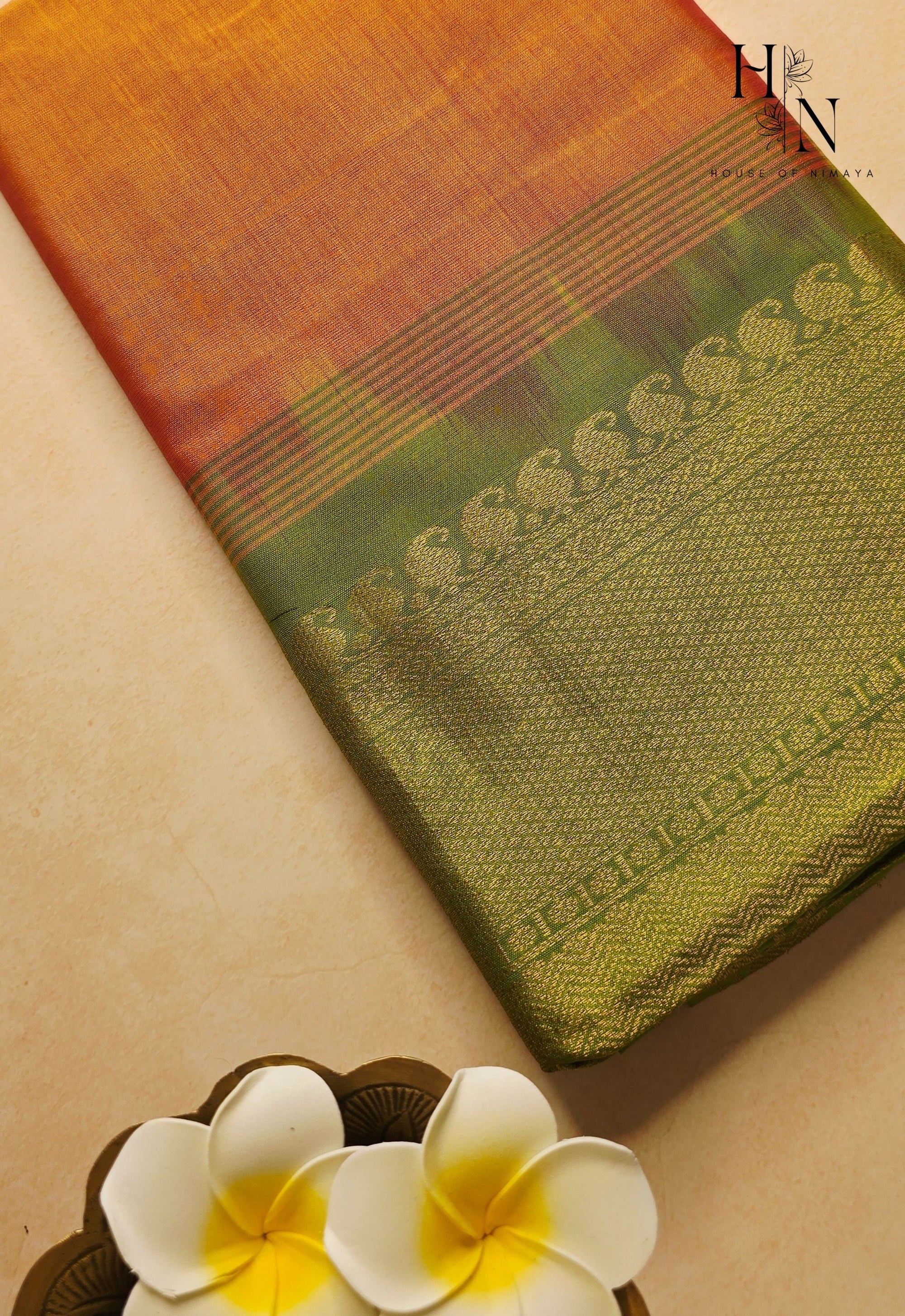 Orange and Parrot Green South Silk Cotton Saree