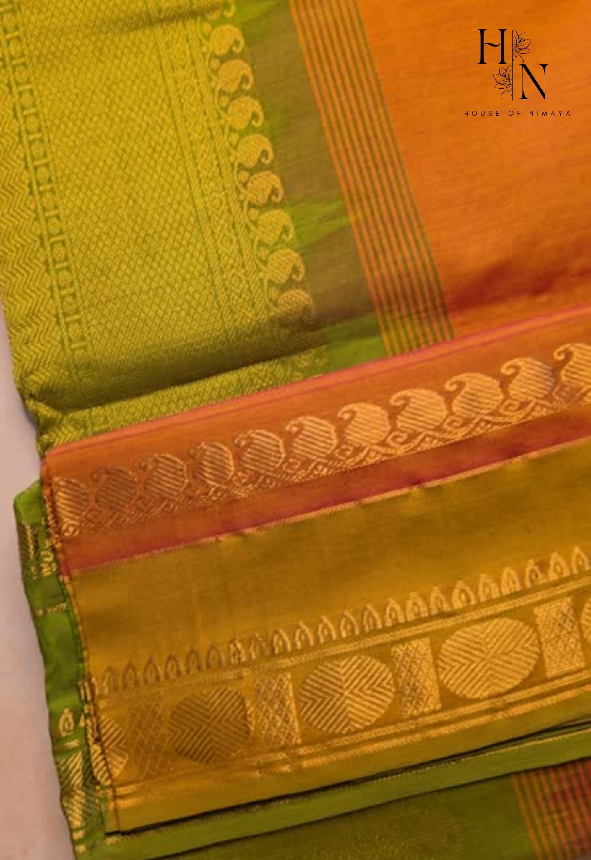 Orange and Parrot Green South Silk Cotton Saree
