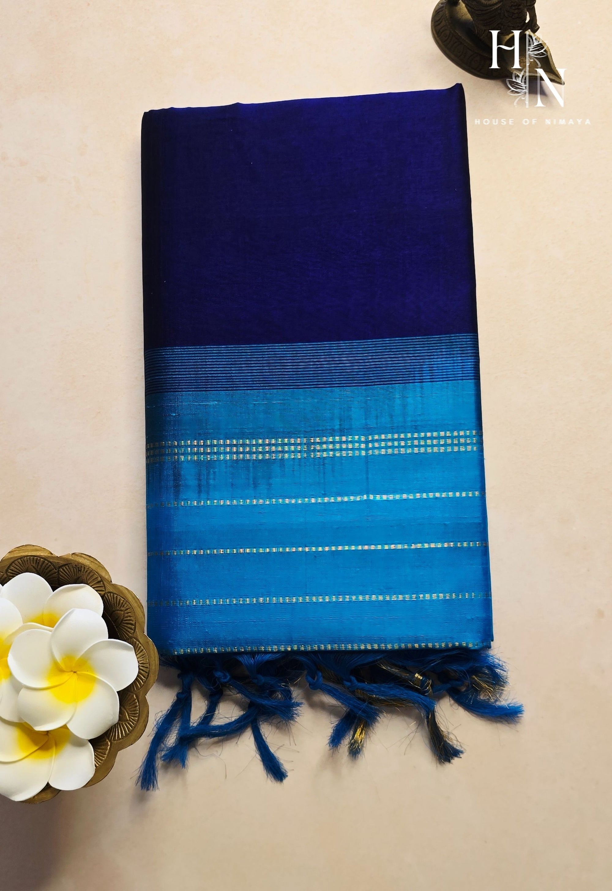 Dark Purple & Blue Pure South Silk Cotton Saree