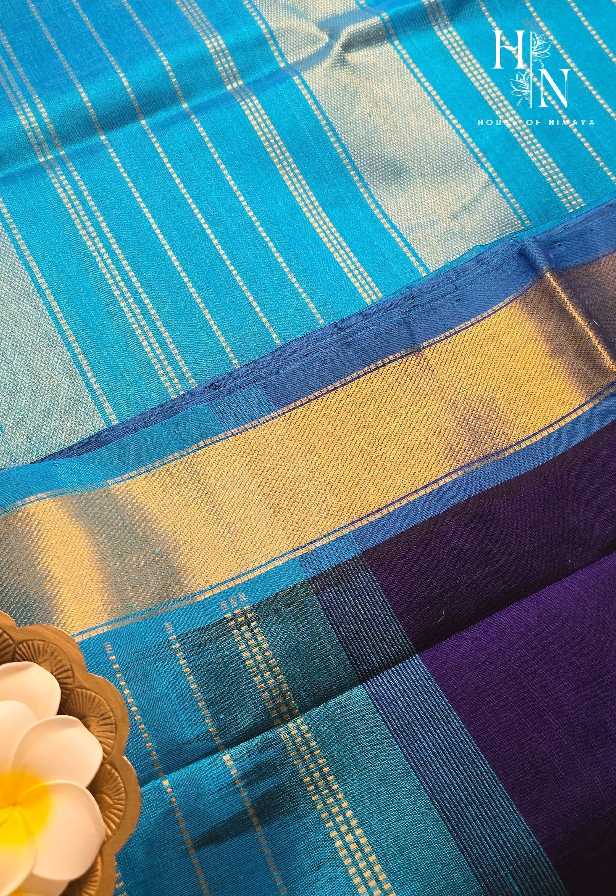 Dark Purple & Blue Pure South Silk Cotton Saree