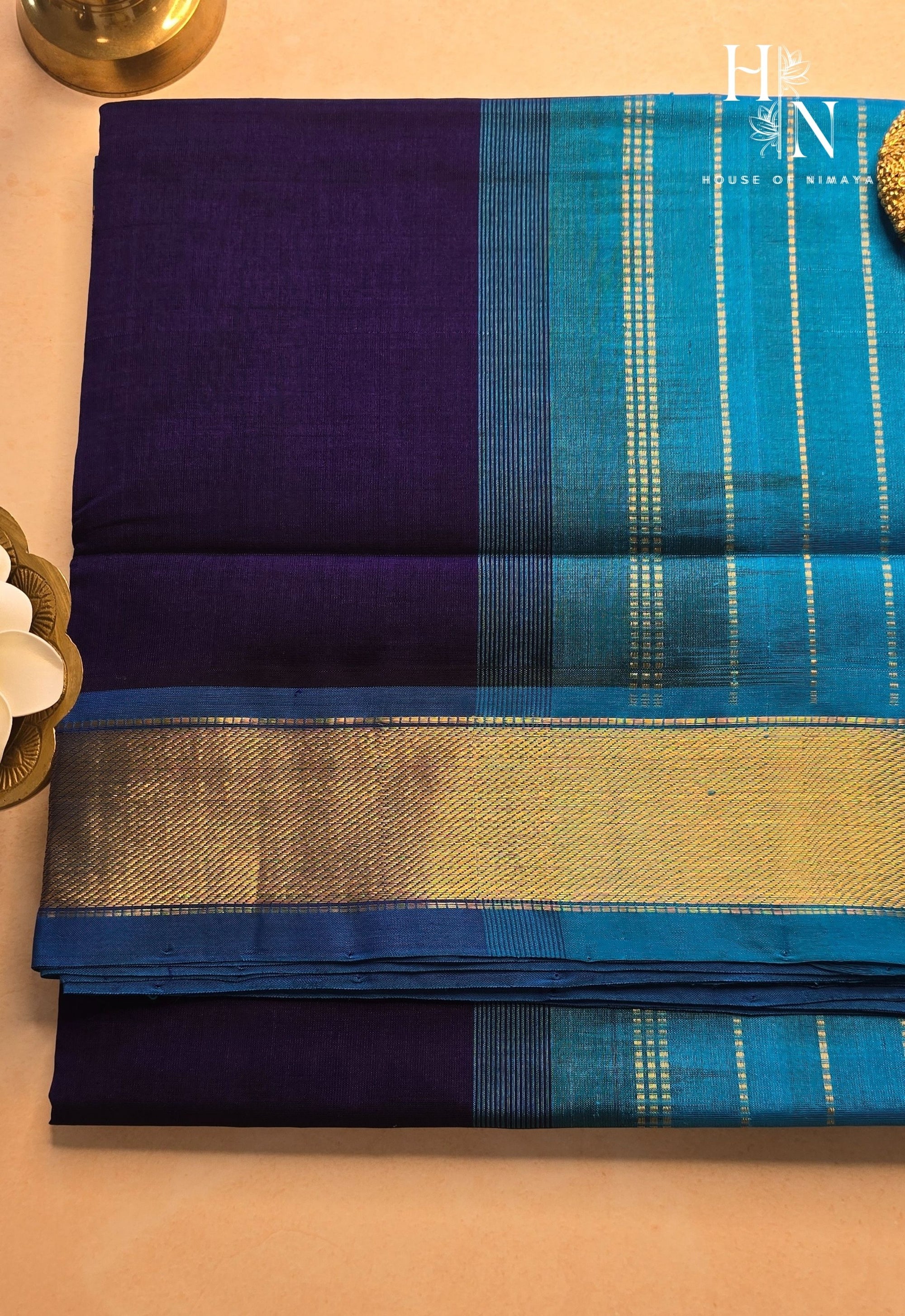 Dark Purple & Blue Pure South Silk Cotton Saree