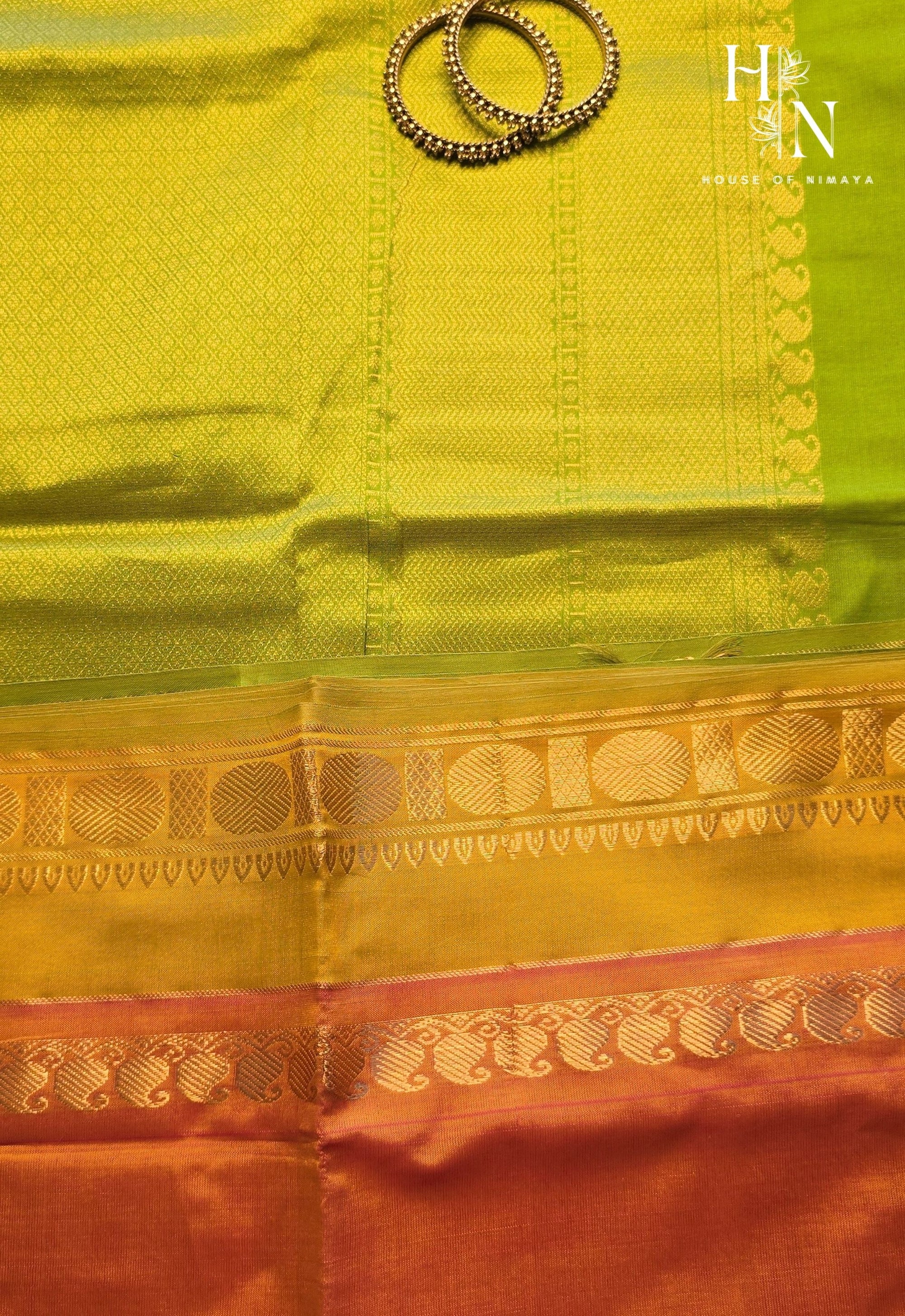 Orange and Parrot Green South Silk Cotton Saree