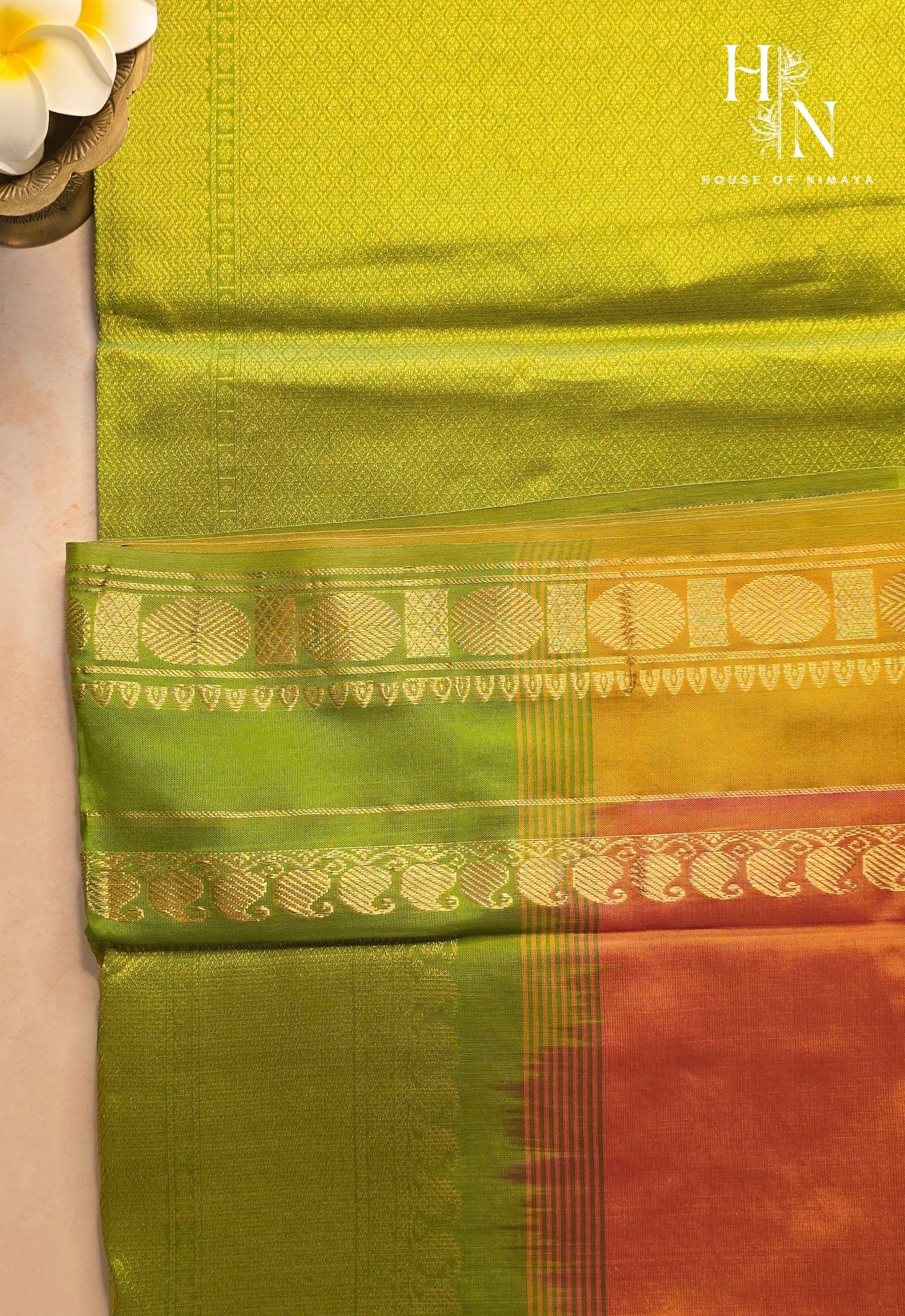 Orange and Parrot Green South Silk Cotton Saree