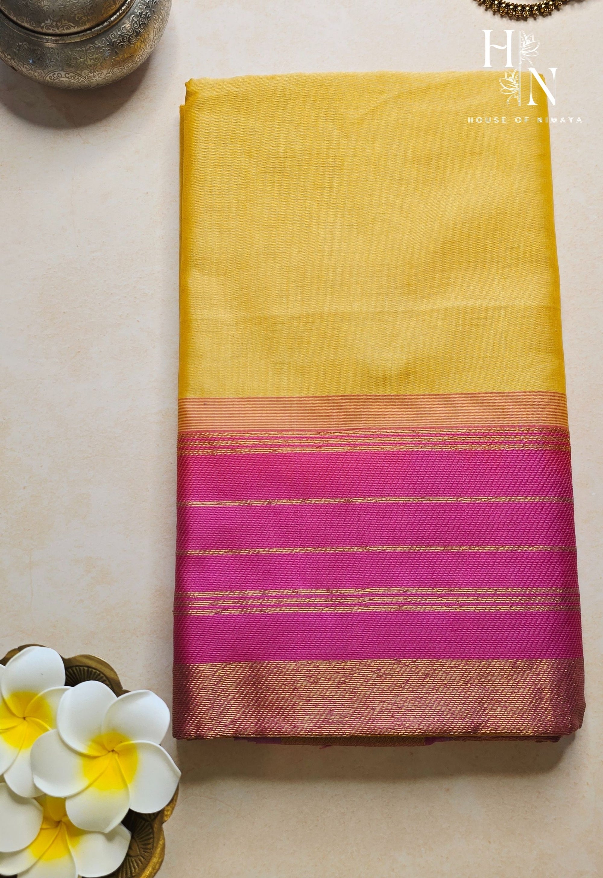 Yellow & Pink South Silk Cotton Saree