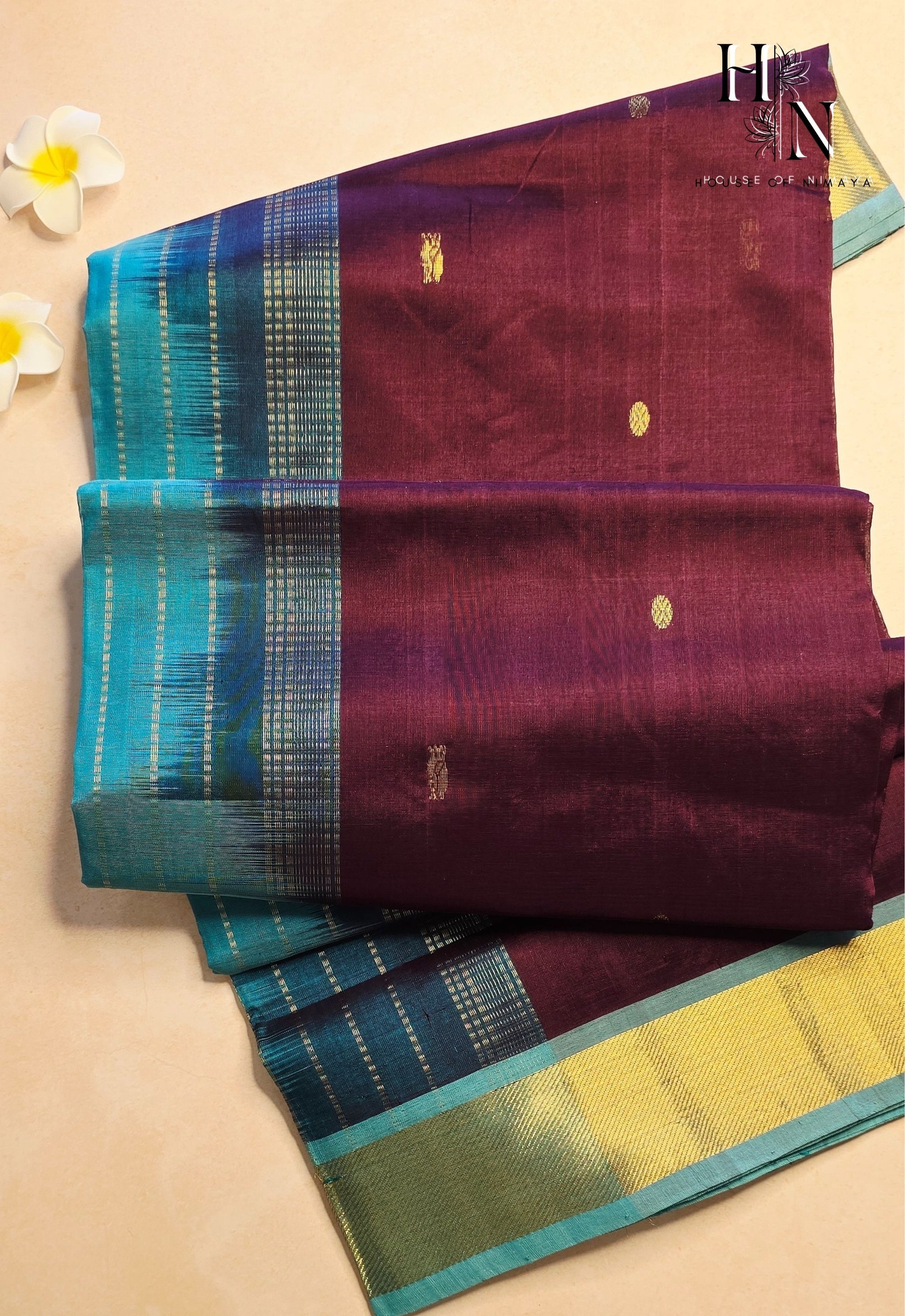 Burgundy & Blue Multishade South Silk Cotton Saree