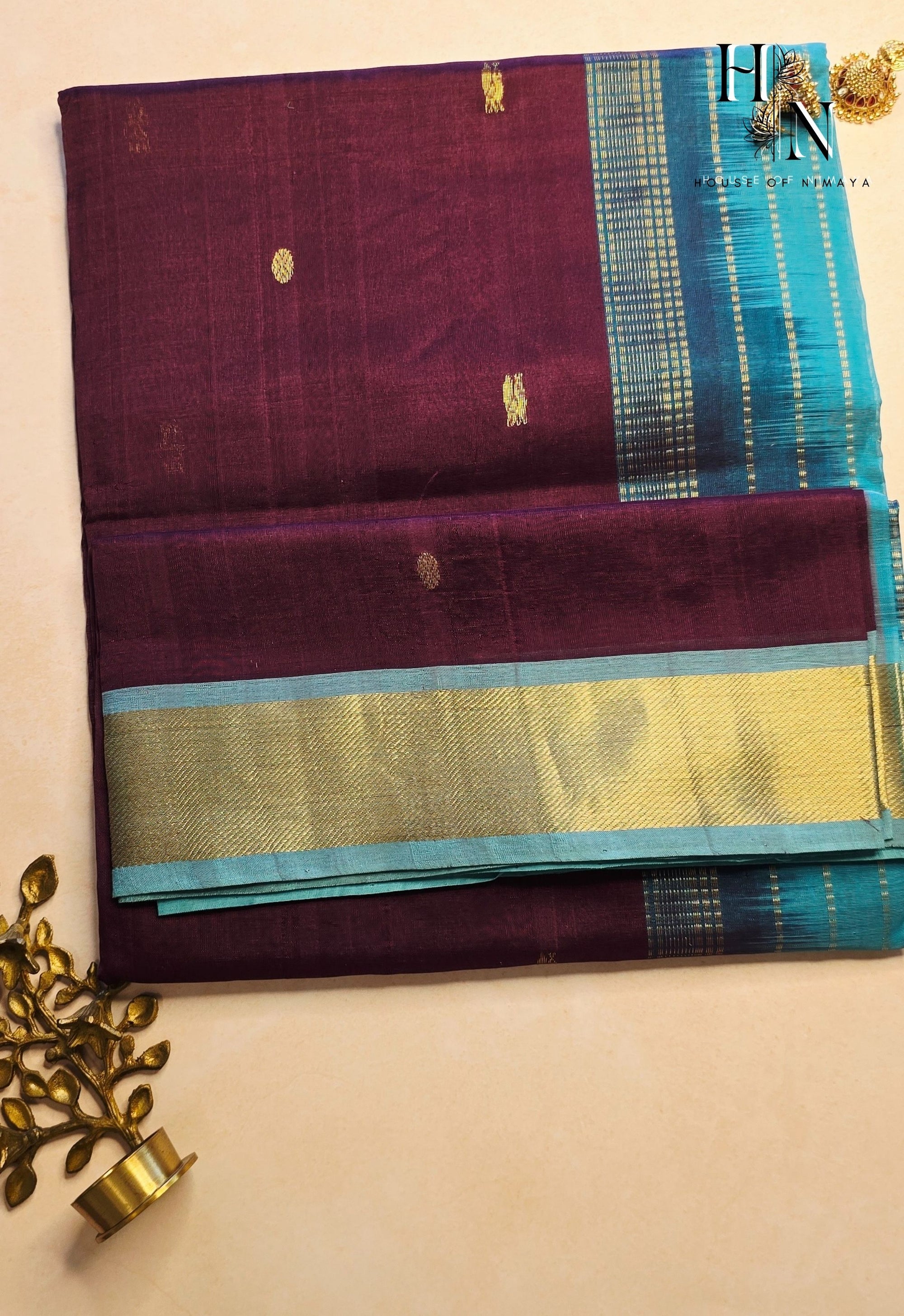 Burgundy & Blue Multishade South Silk Cotton Saree