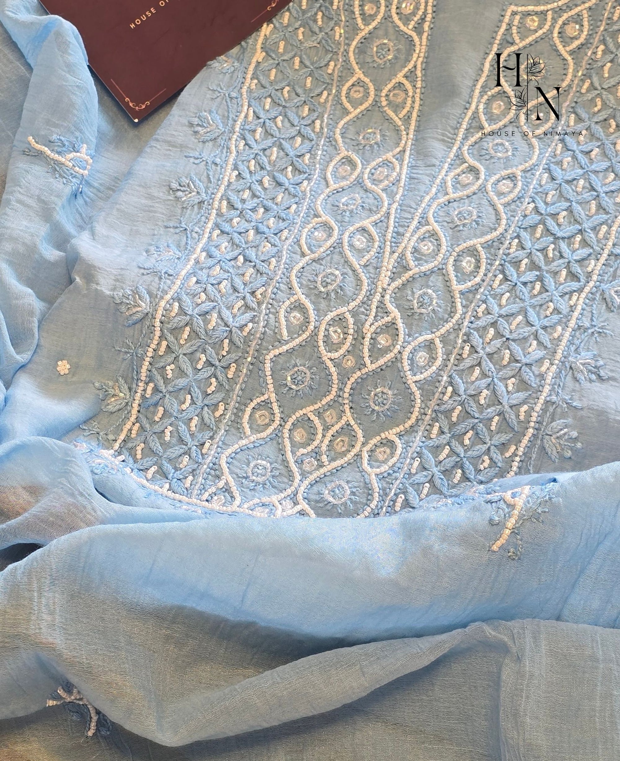 Women's Lakhnavi Handcrafted Mul Chanderi Chikankari Full Suit Material
