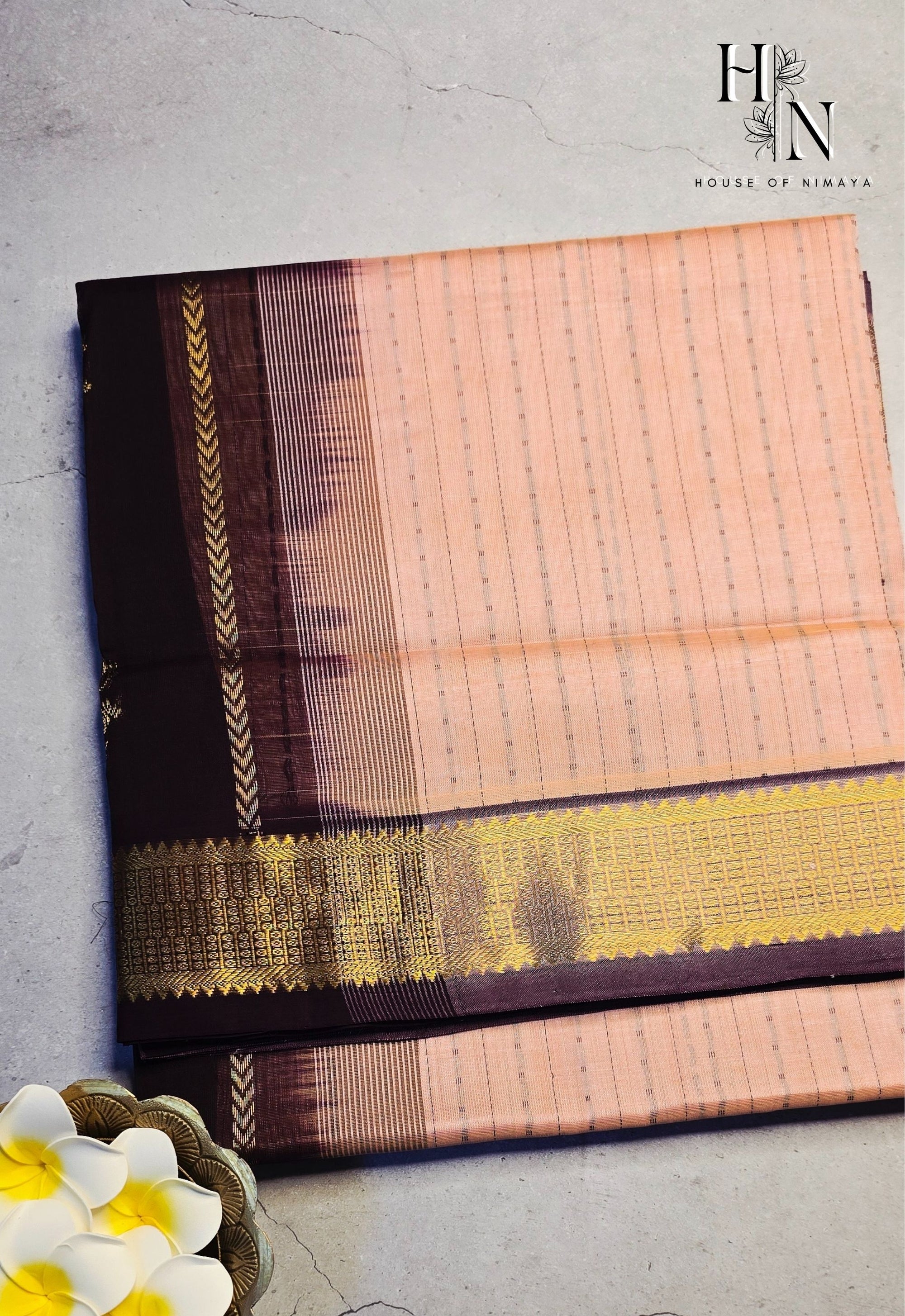 Peach & Brown South Silk Cotton Saree