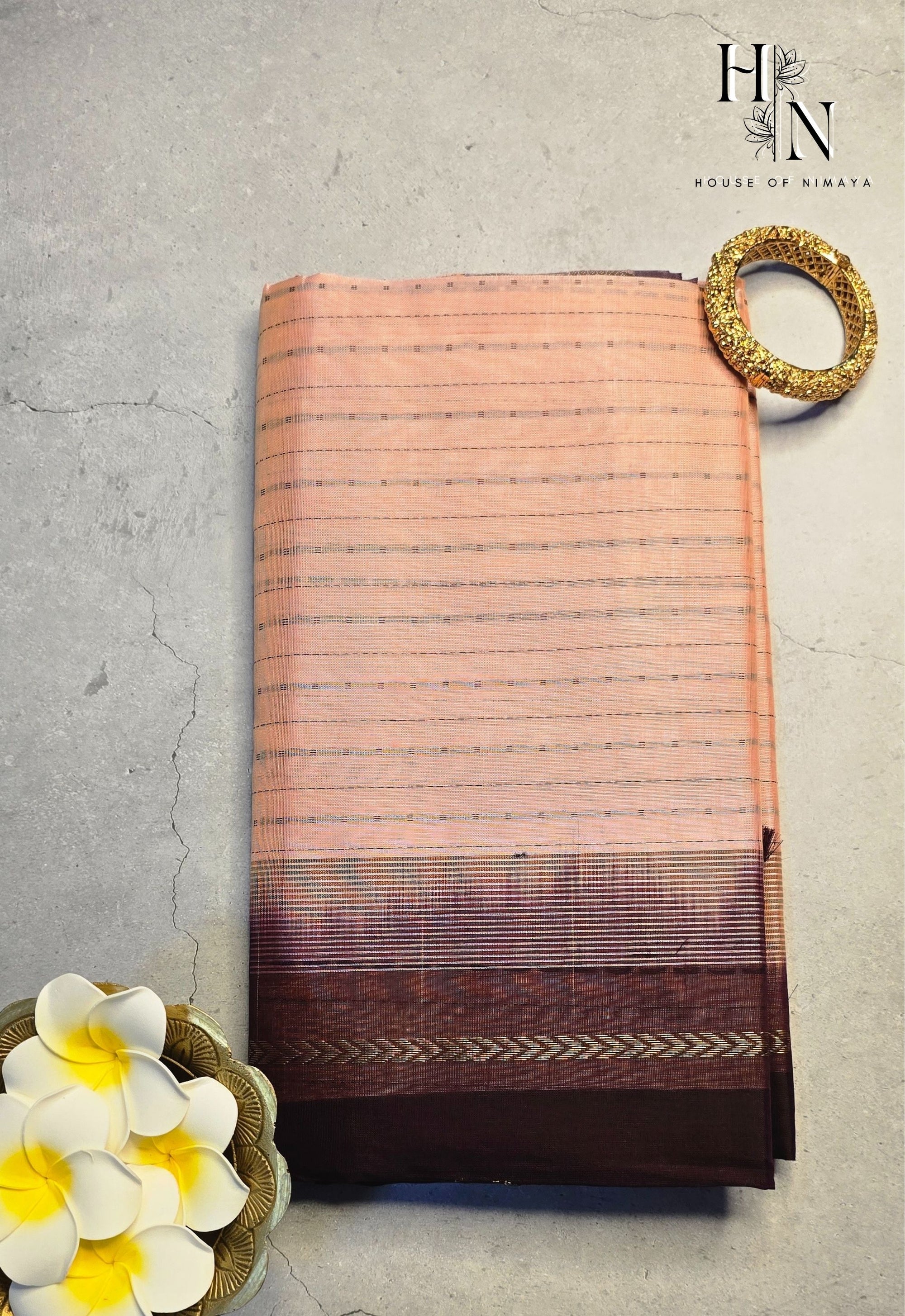 Peach & Brown South Silk Cotton Saree