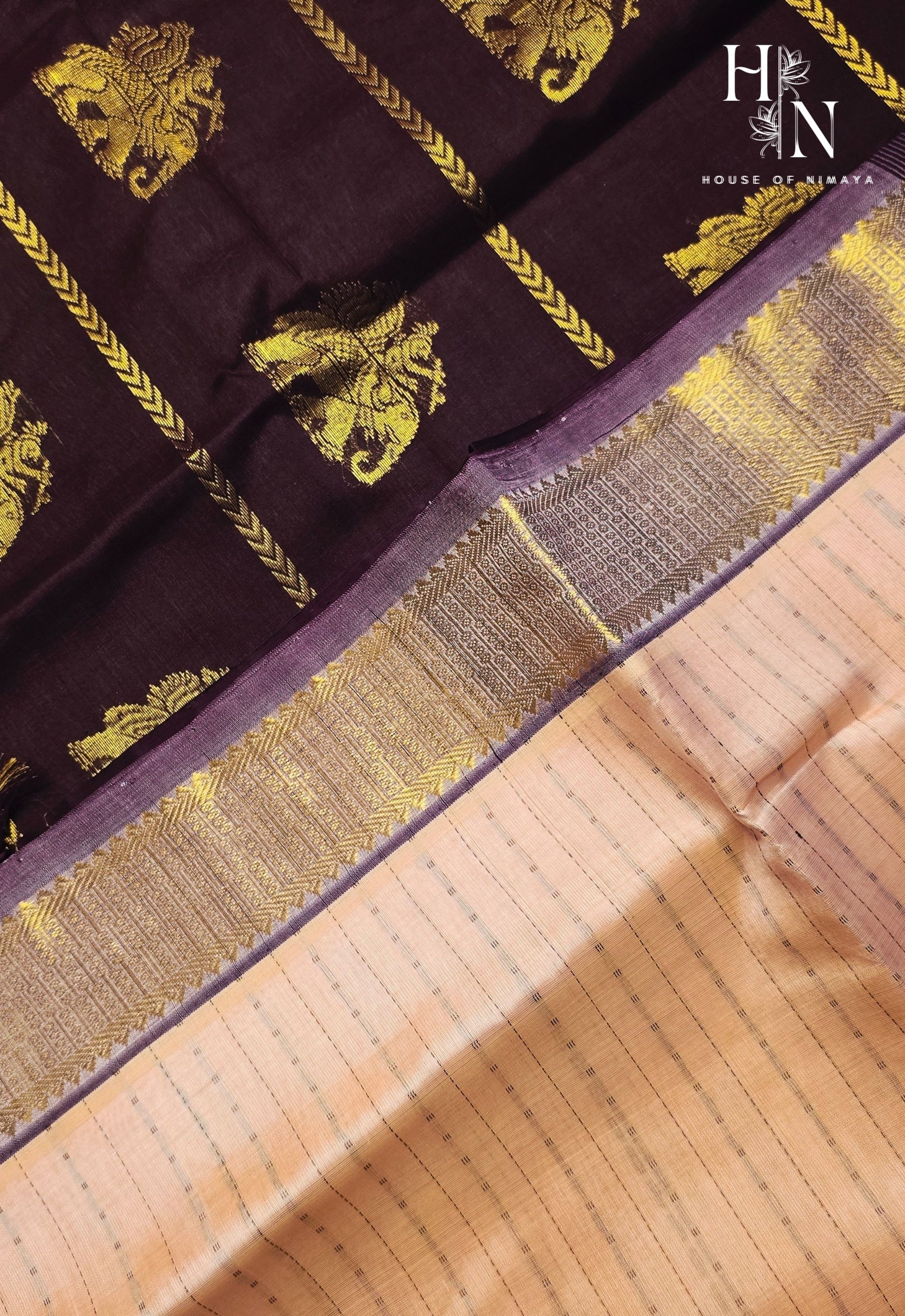 Peach & Brown South Silk Cotton Saree
