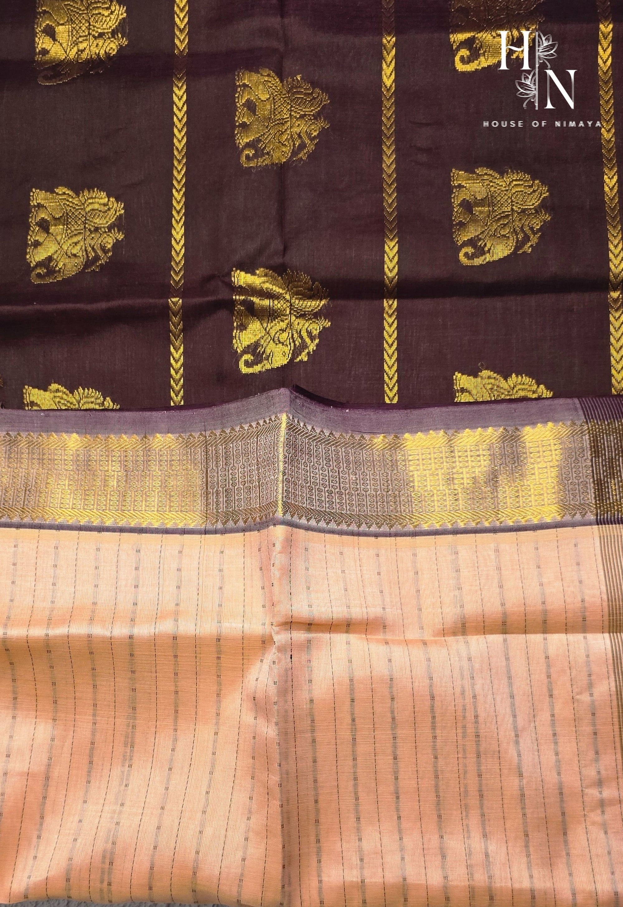 Peach & Brown South Silk Cotton Saree